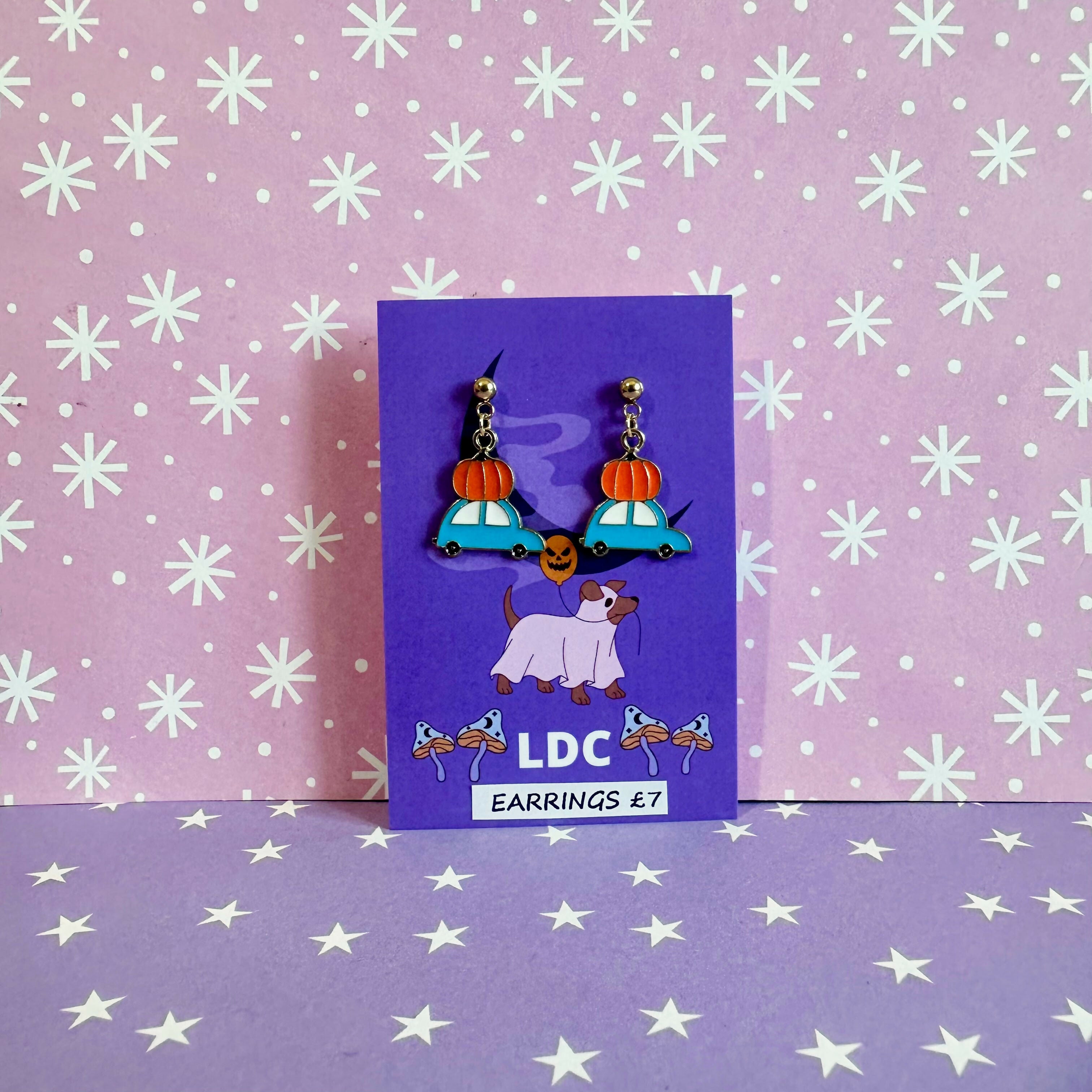 Pumpkin Car Drop Stud Earrings