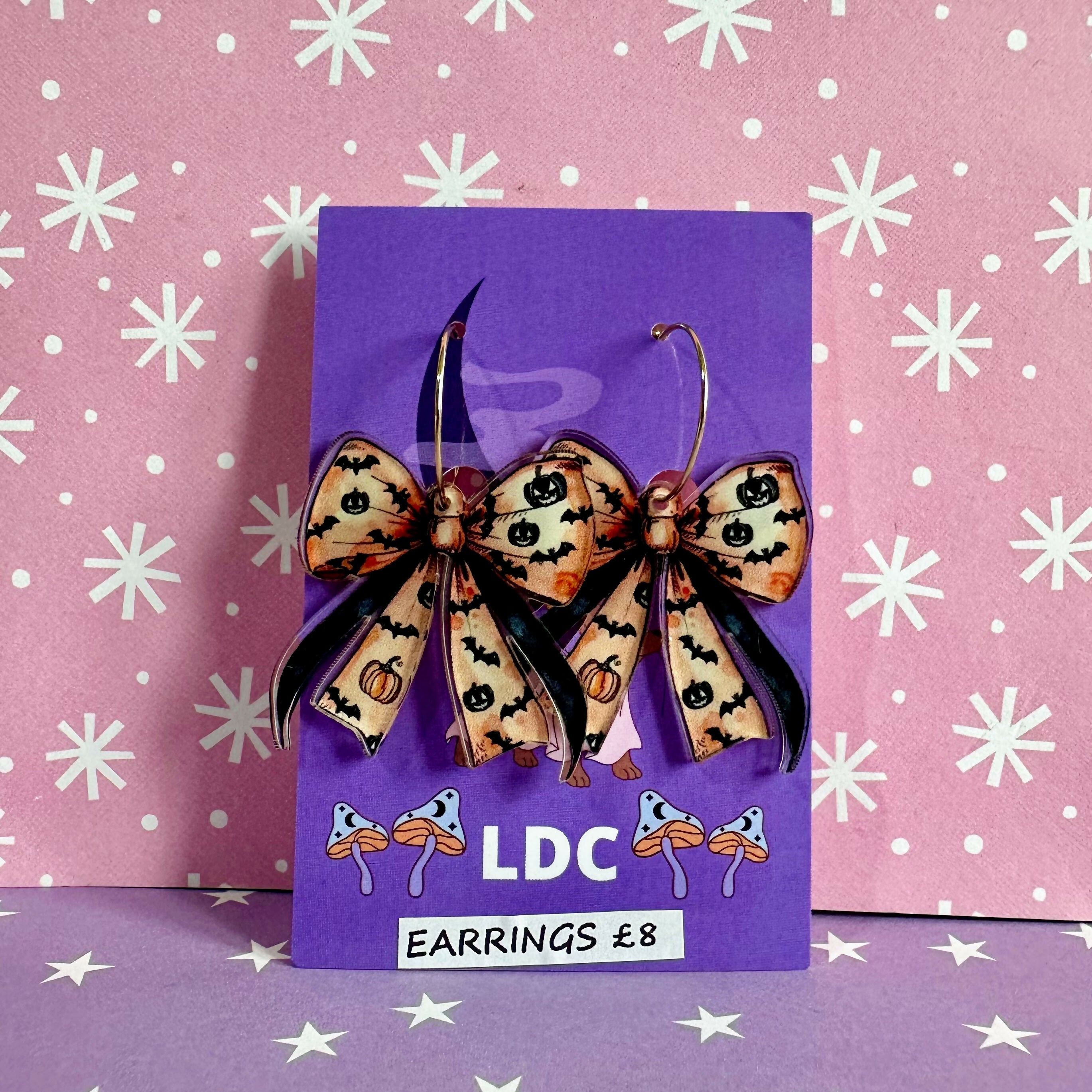 Acrylic Bow Hoop Earrings Bat