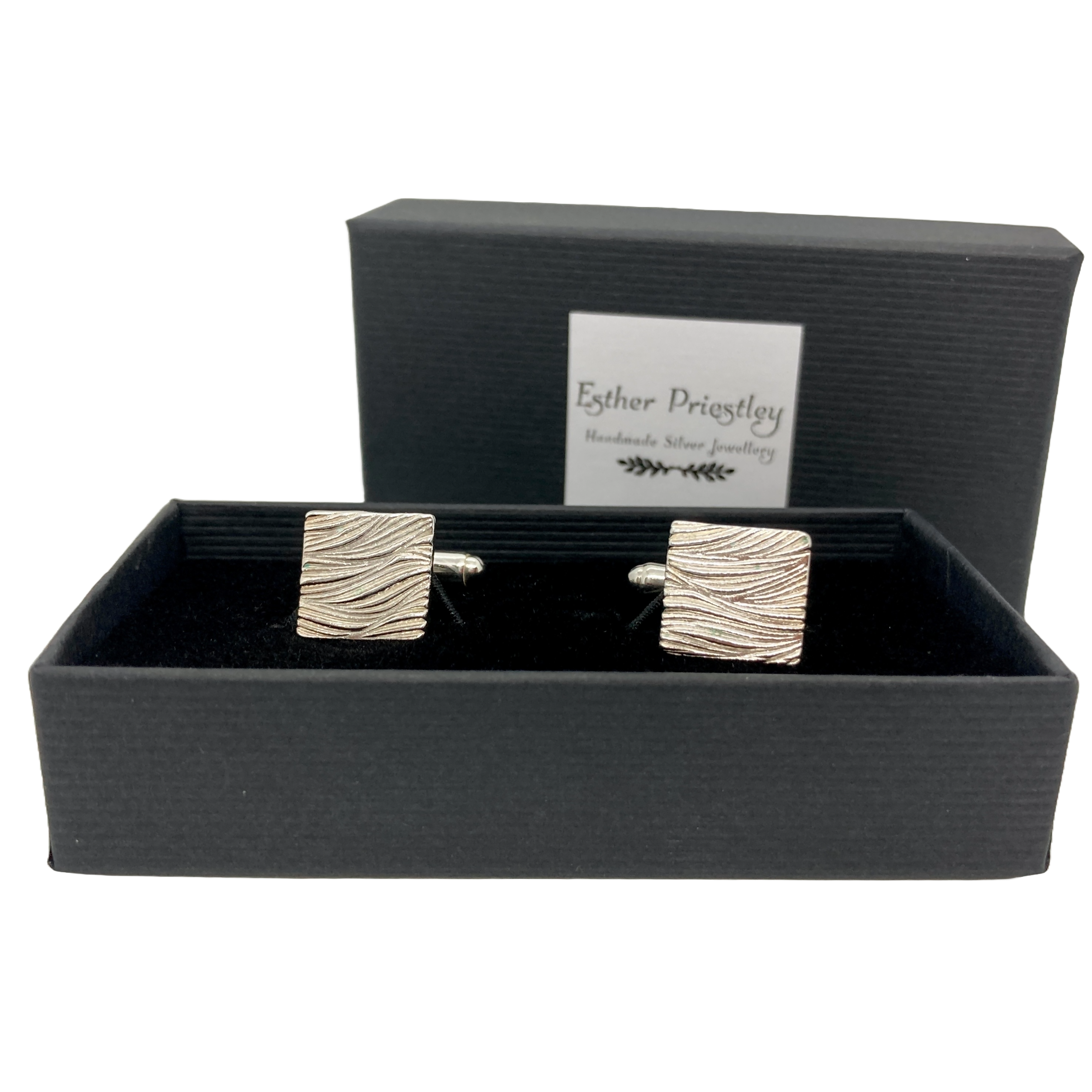 Sterling Silver Cufflinks with Handmade Fistral Bay Wave Texture Square Design
