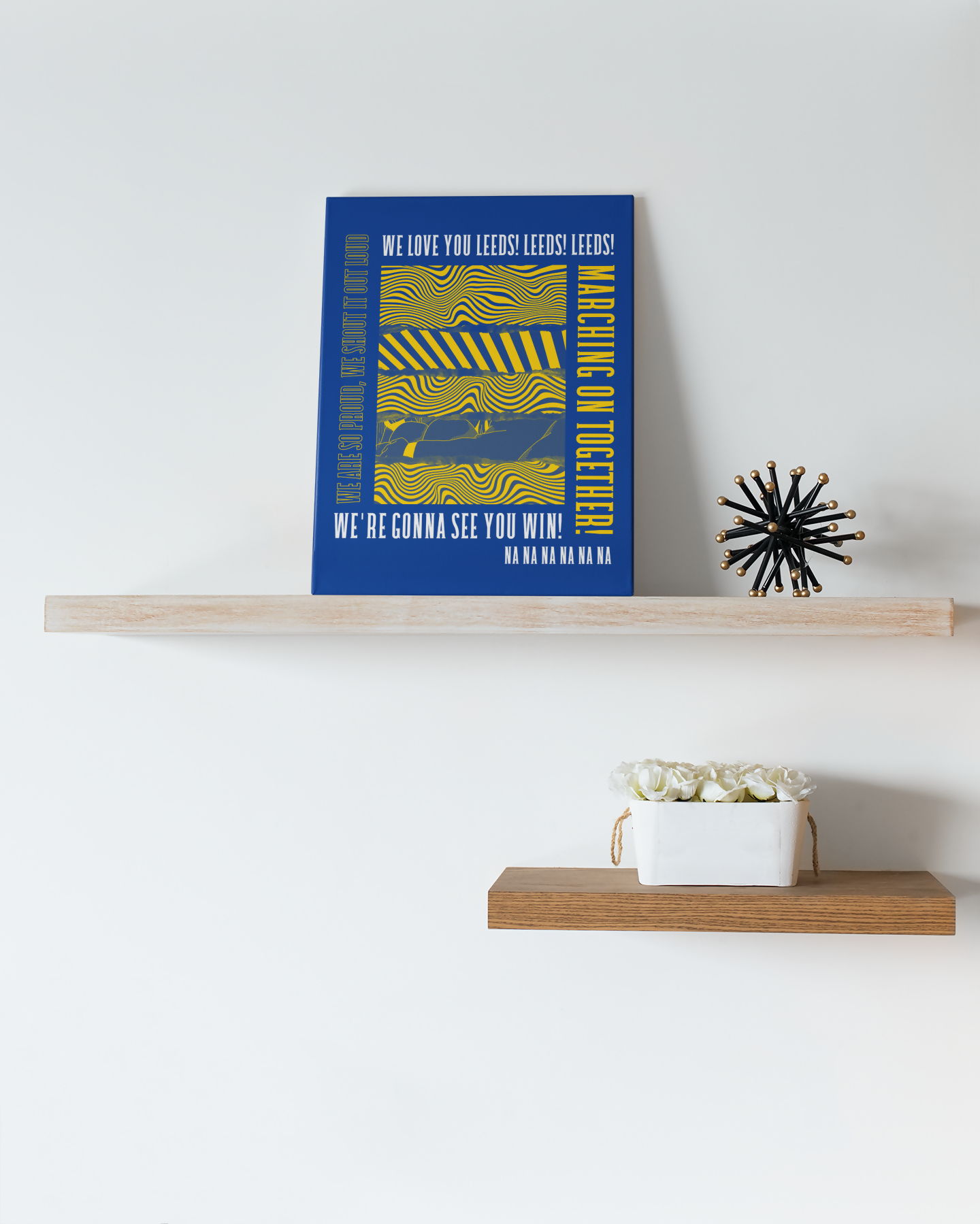 Leeds Utd Art Print MARCHING ON TOGETHER LYRICS Design in Blue