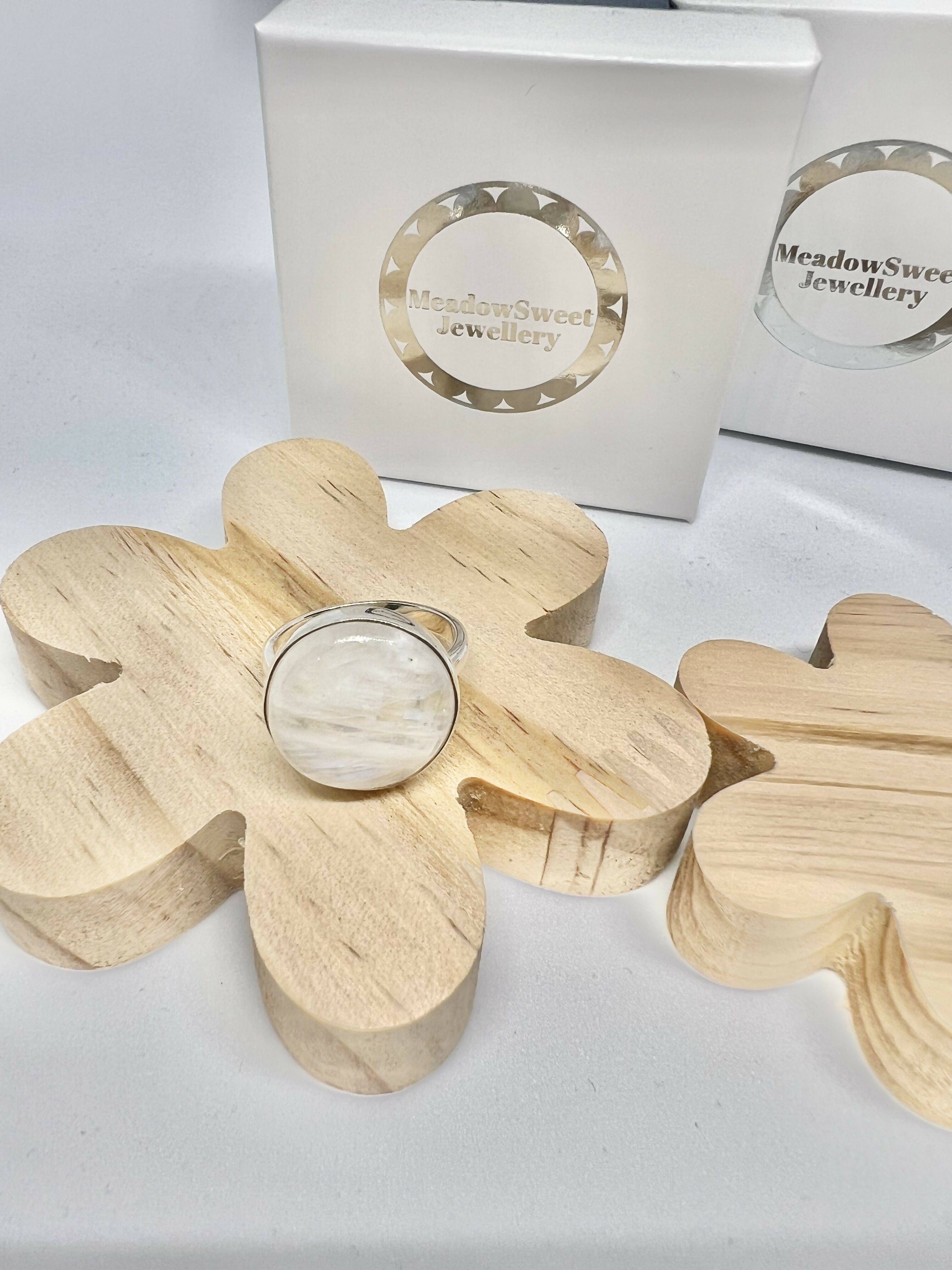 White Moonstone Ring Size S 1/2