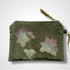Lotus Flower Olive Green Velvet Zip-Up Pouch with Wrist Strap