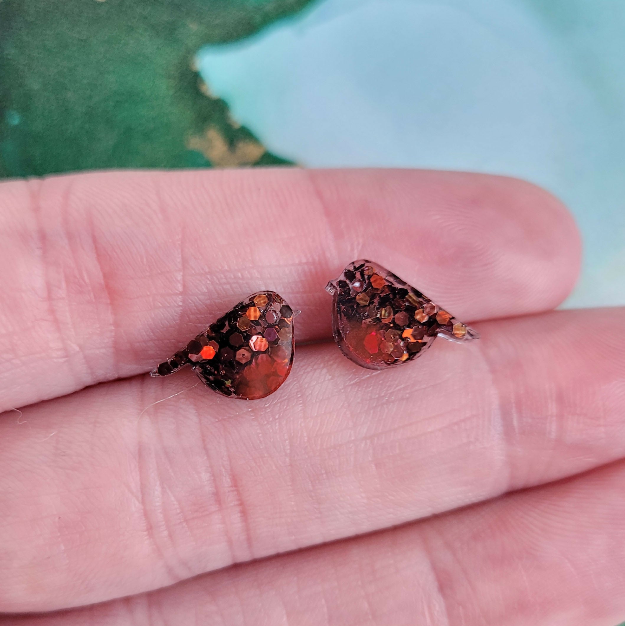 Handmade Glitter Robin Christmas Stud Earrings