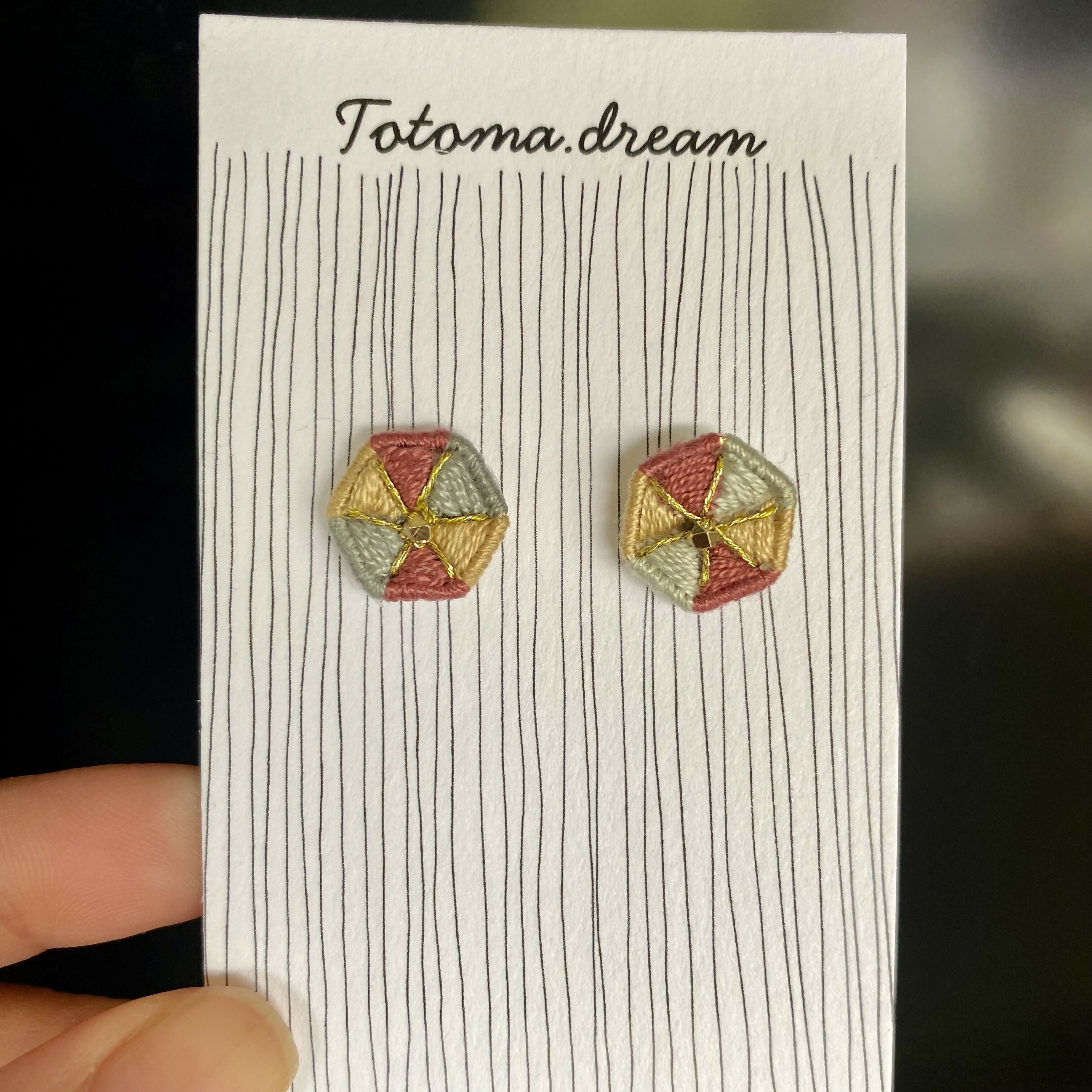 Crystal Embroidery Earrings (Large Hexagon)