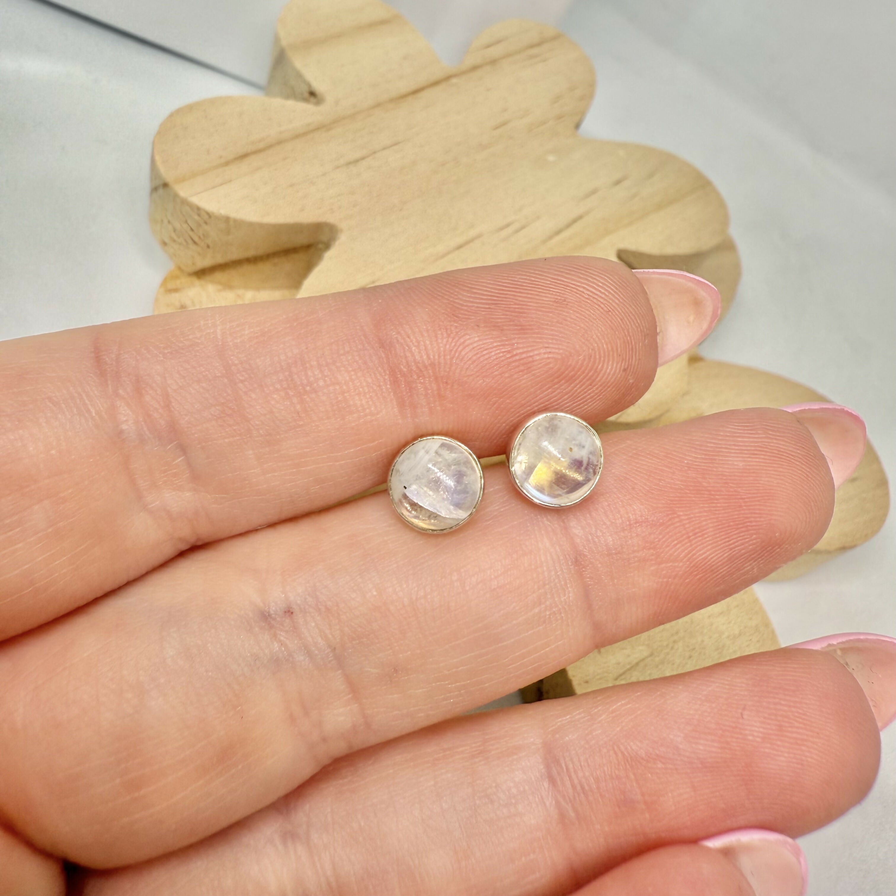 WHITE MOONSTONE STUD EARRINGS