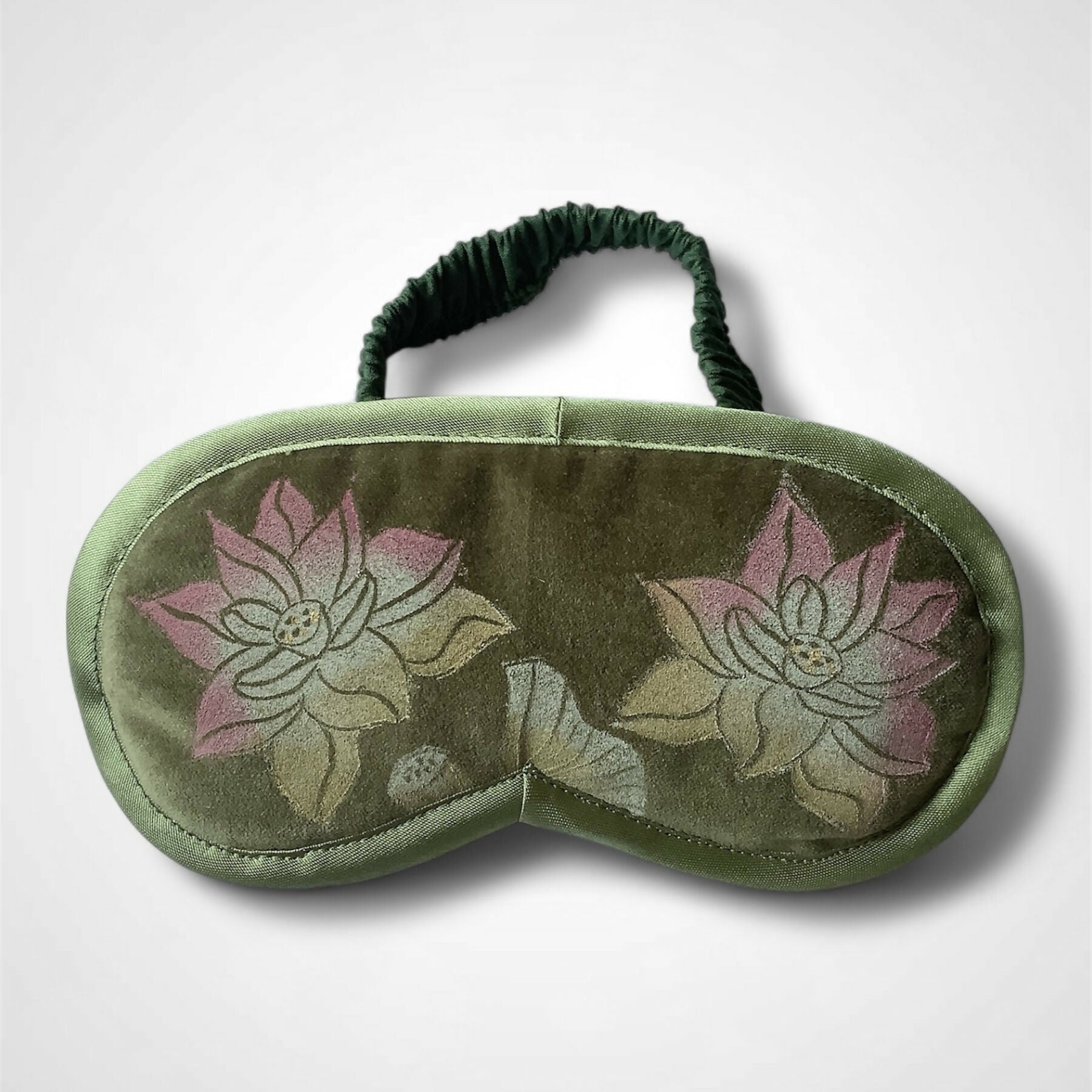 Lotus Flower Olive Green Velvet Lavender Eye Mask