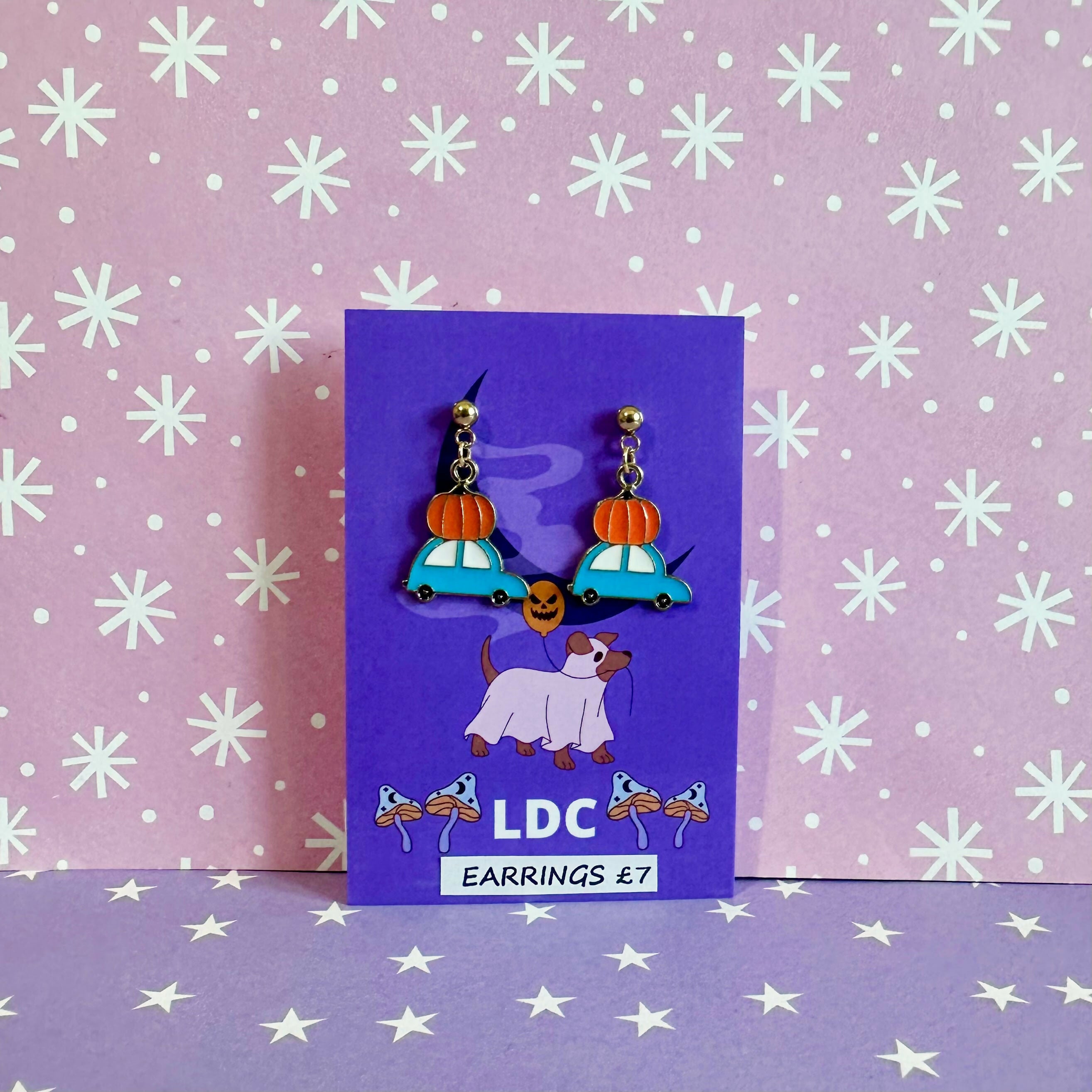 Pumpkin Car Drop Stud Earrings