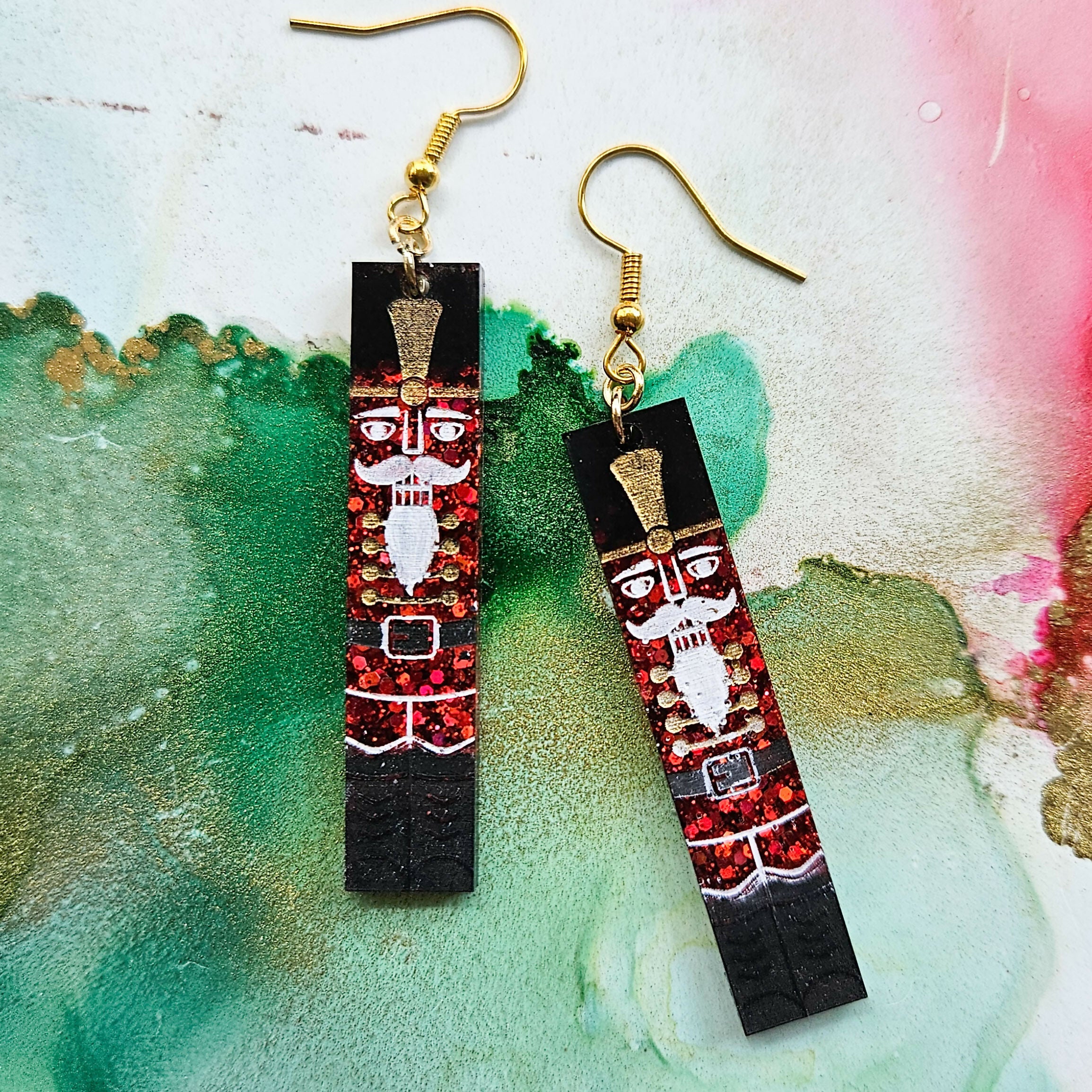 Handmade Red Glitter Nutcracker Christmas Earrings