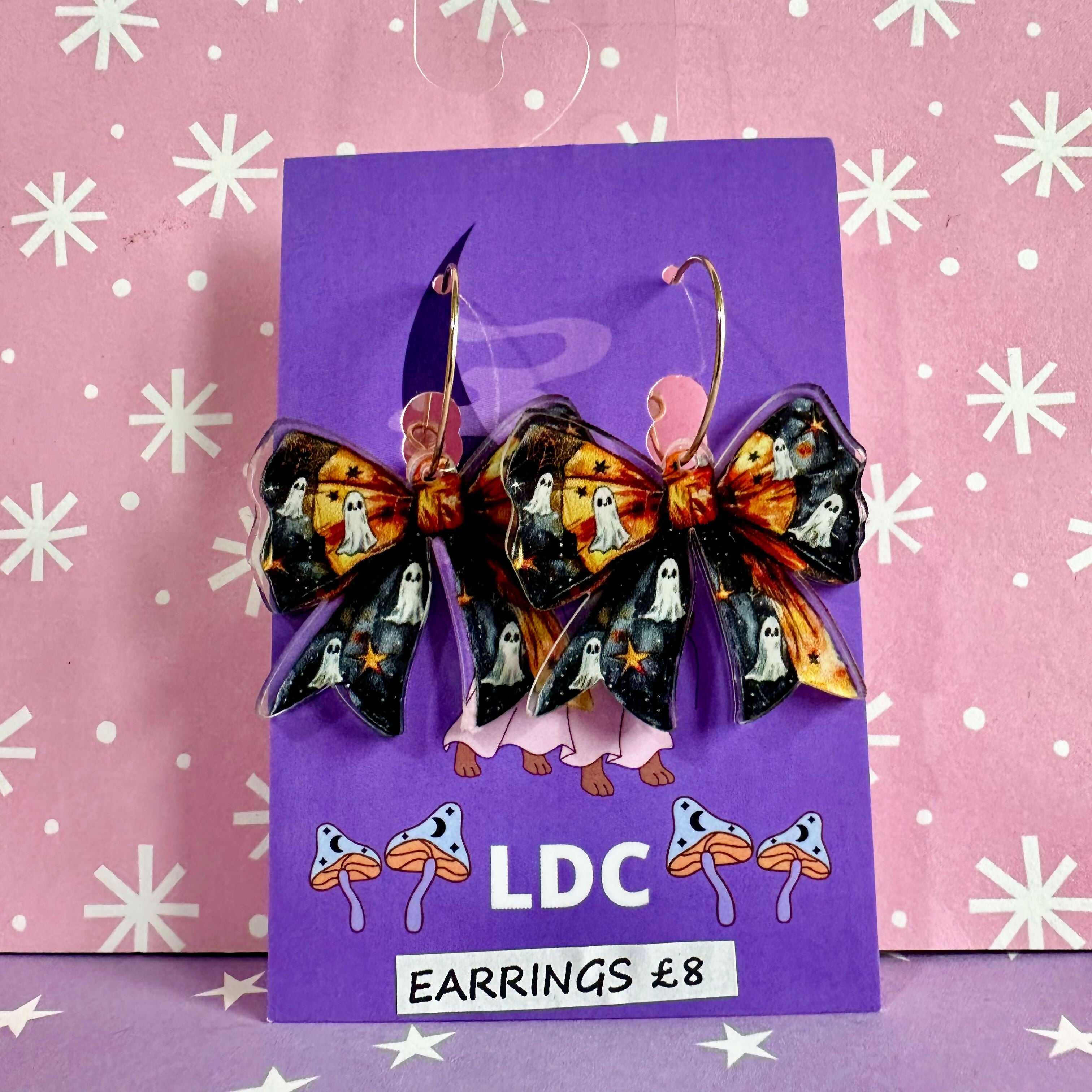 Acrylic Bow Hoop Earrings Ghost