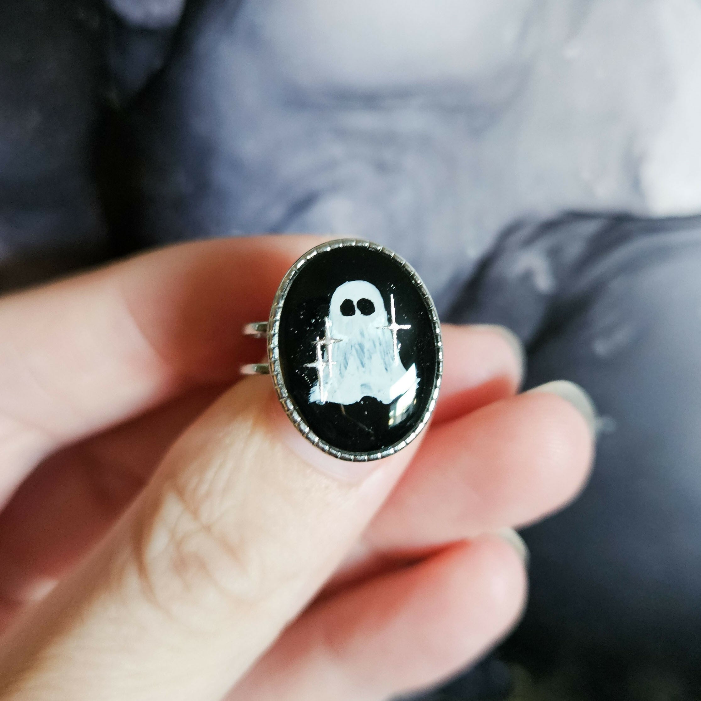 Handmade Ghost Ring, Resin And Stainless steel