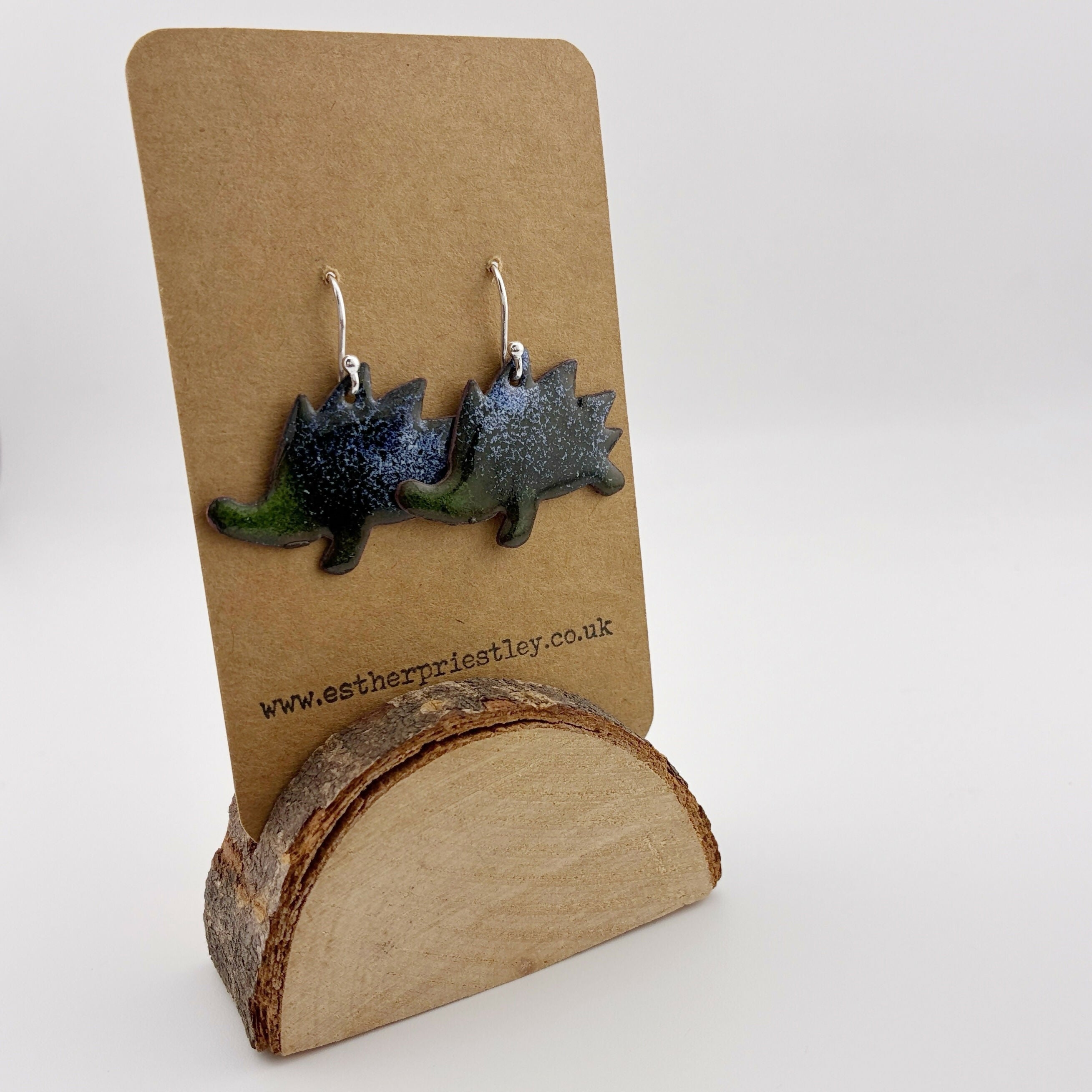 Hedgehog Earrings with Sterling Silver Hooks and Enamel