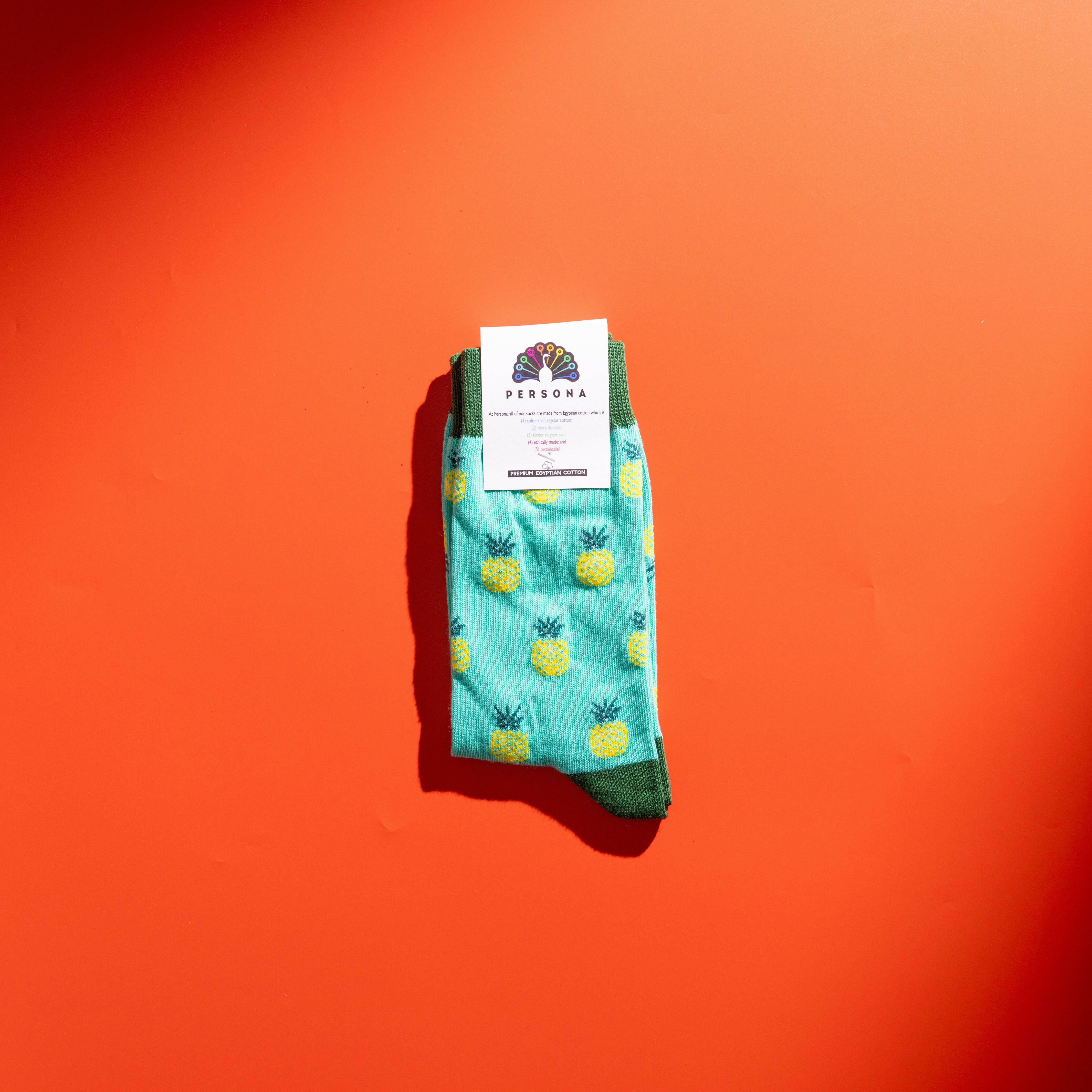 Persona Yellow Pineapple Pattern Egyptian Cotton Men's Socks | UK 6.5 - 11