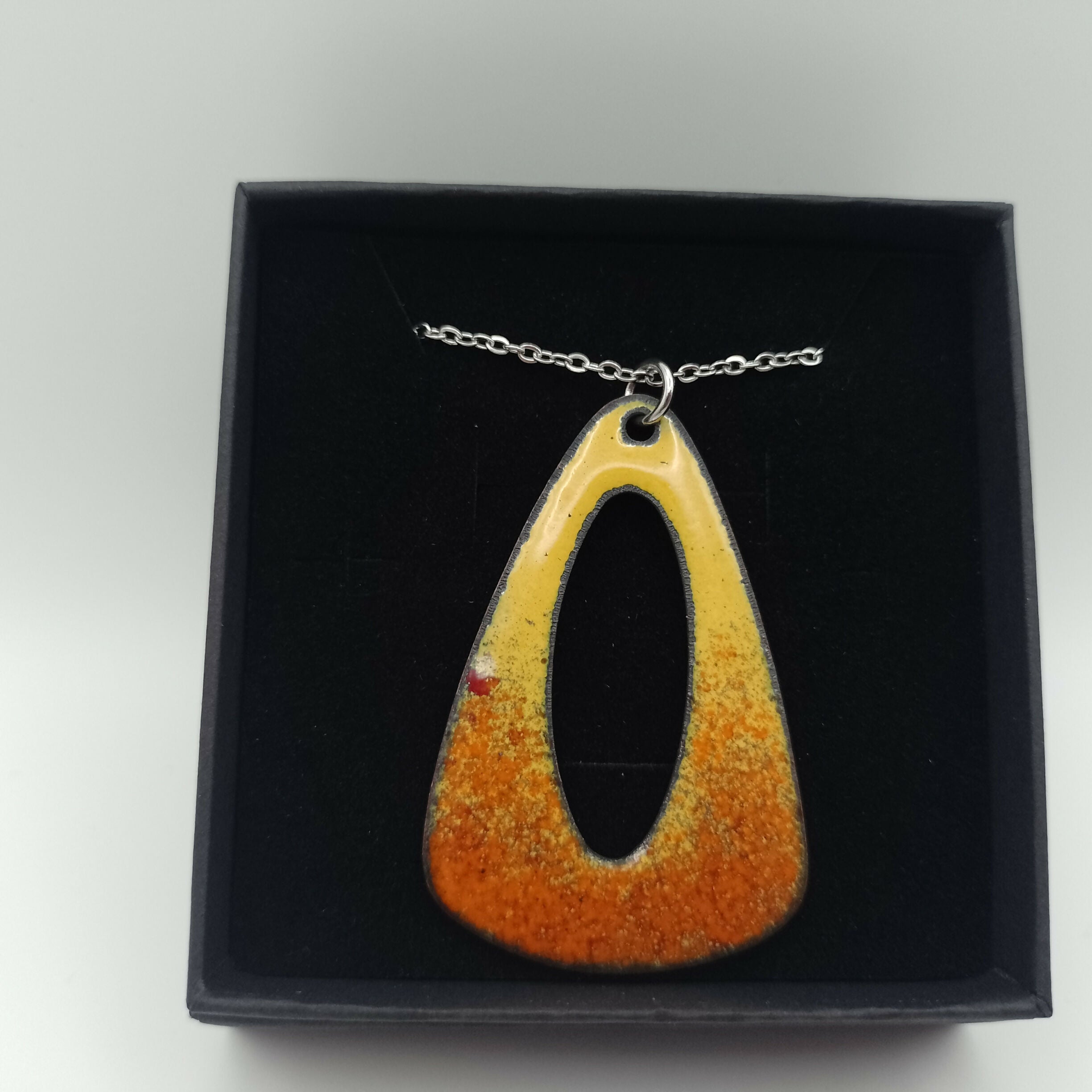 Enamel Yellow and Tangerine Speckled Pendant