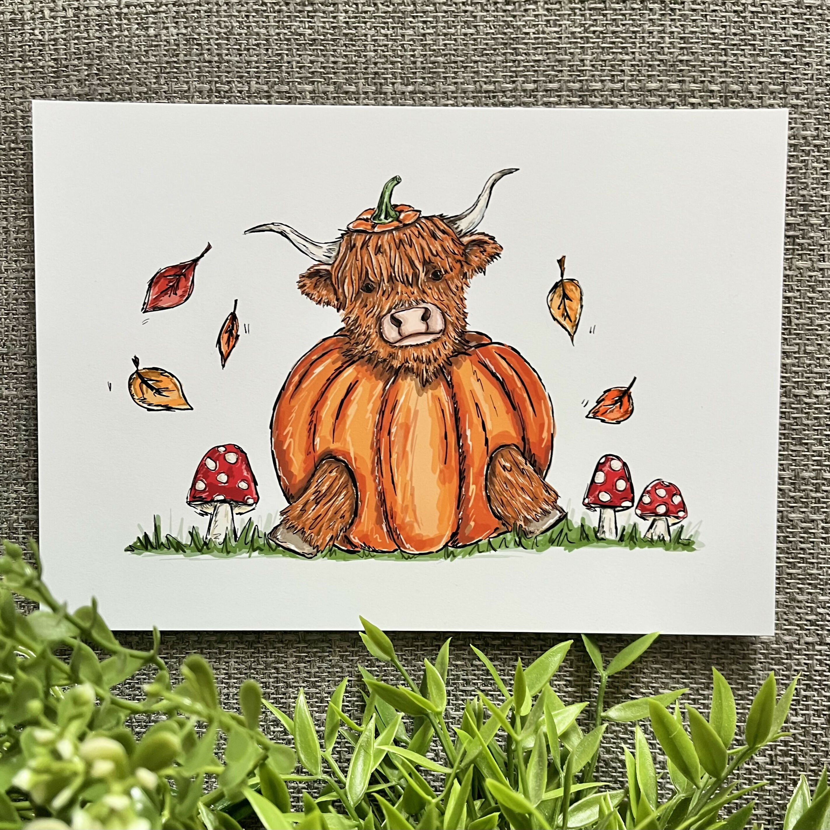 Highland Cow Pumpkin Art Print