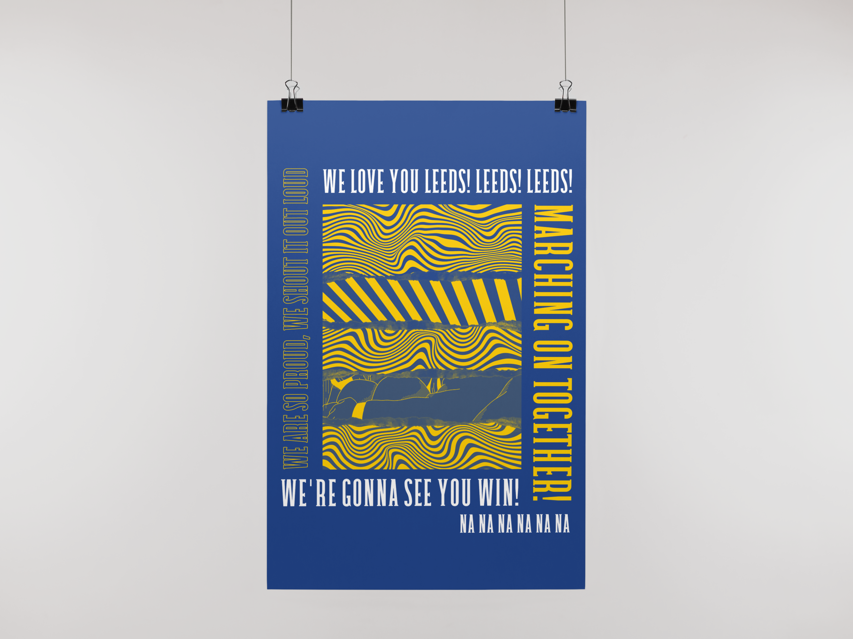 Leeds Utd Art Print MARCHING ON TOGETHER LYRICS Design in Blue