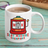 White mug with red Liverpool slot machine design.