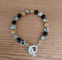 Tibetan Silver Toggle Catch Bracelet with Yellow Jade, Dalmatian Jasper and Faceted Onyx.