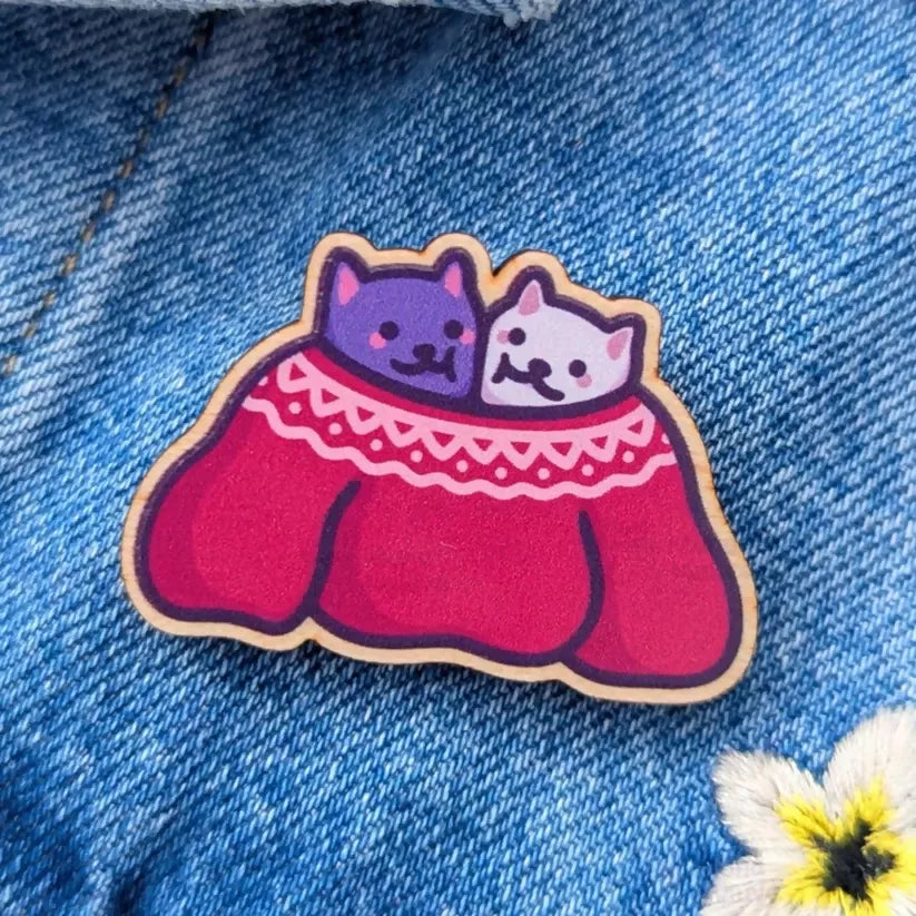 Wooden Pin Badge - Let's Snuggle