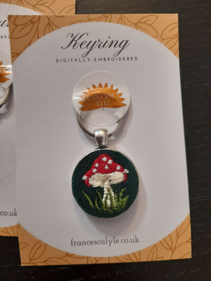 mushroom embroidered keyring