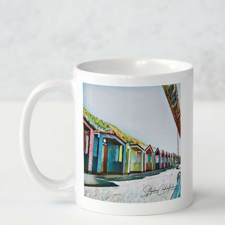 BEACH HUTS DESIGNED MUG