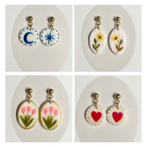 Polymer Clay Earrings With Gold Plated Fastenings