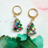 Handmade Glitter Resin Christmas Tree Charms On Huggie Hoops