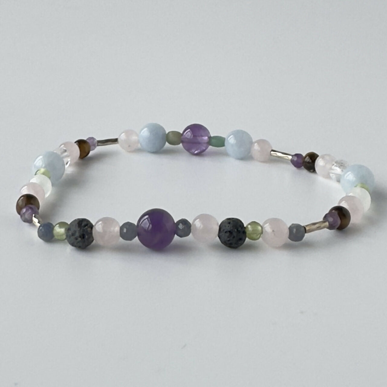 HEALING CRYSTAL & STERLING SILVER STRETCH BRACELET WITH AROMATHERAPY BEAD TO HELP WITH STRESS