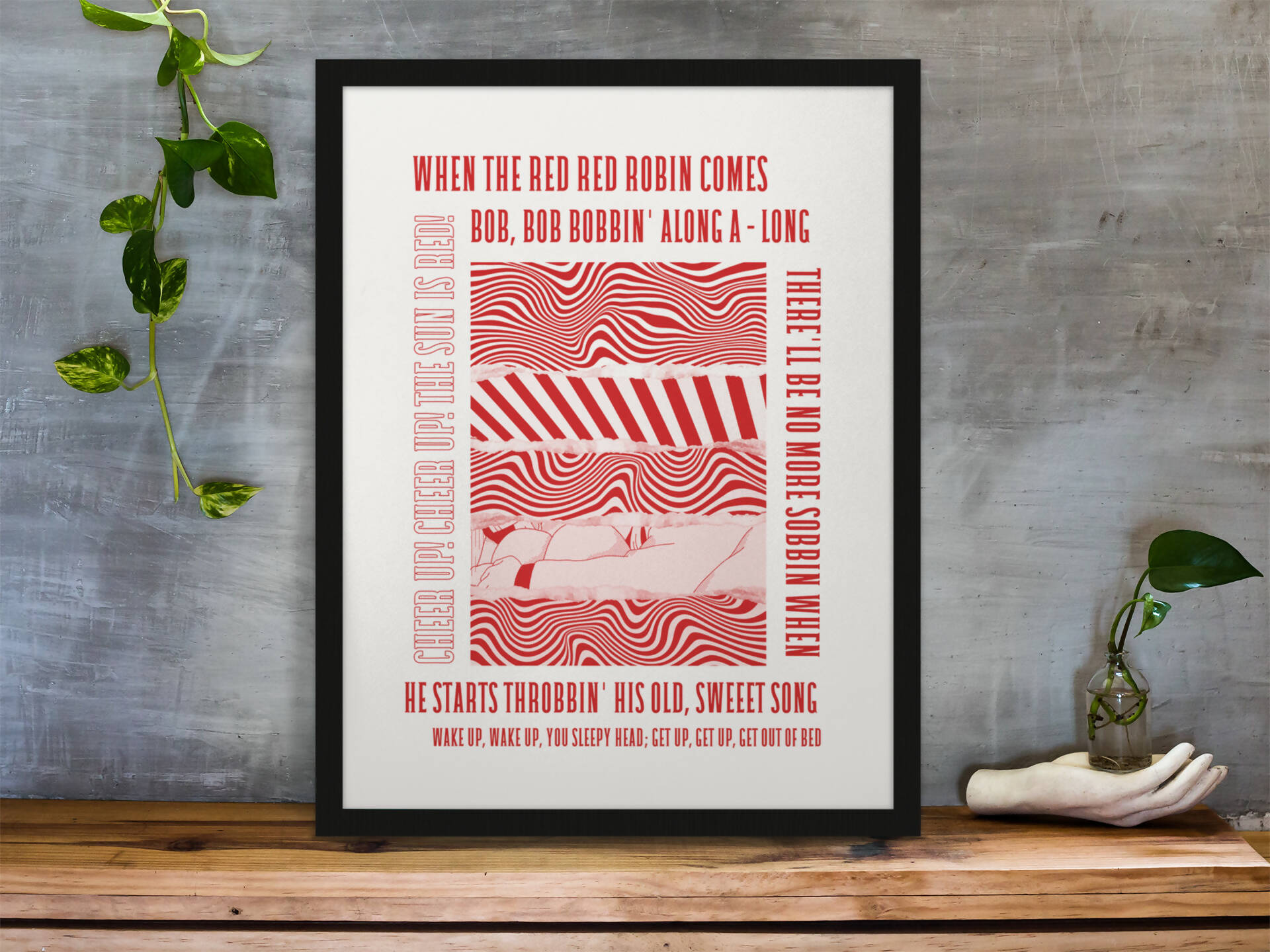 Hull KR Art Print RED RED ROBIN LYRICS Design in White