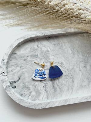 Blue China No. 7 - Handmade Polymer Clay Earrings