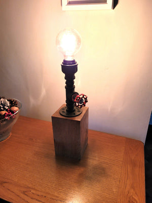 Oak block industrial Lamp vintage bulb
