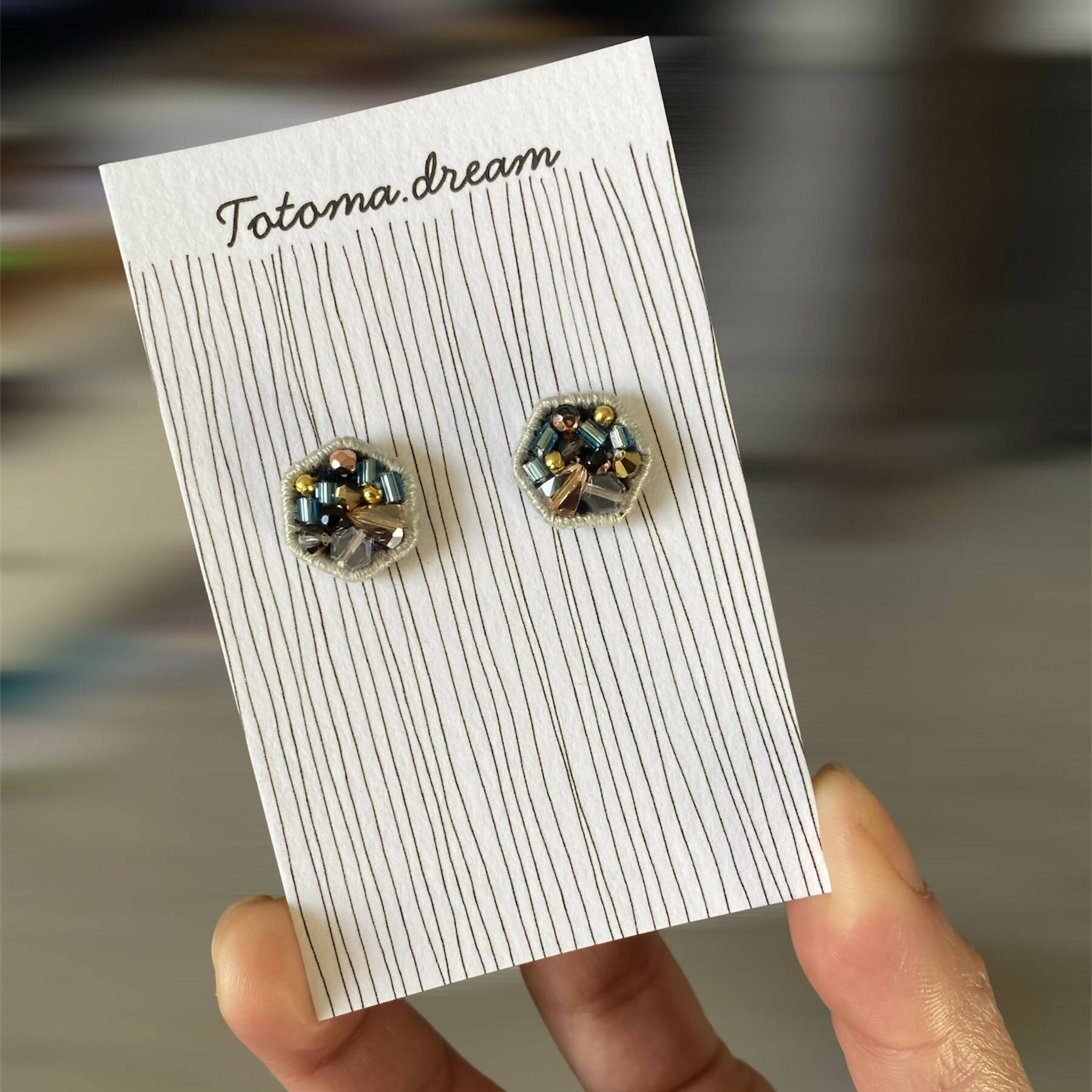 Crystal Embroidery Earrings (Large Hexagon)