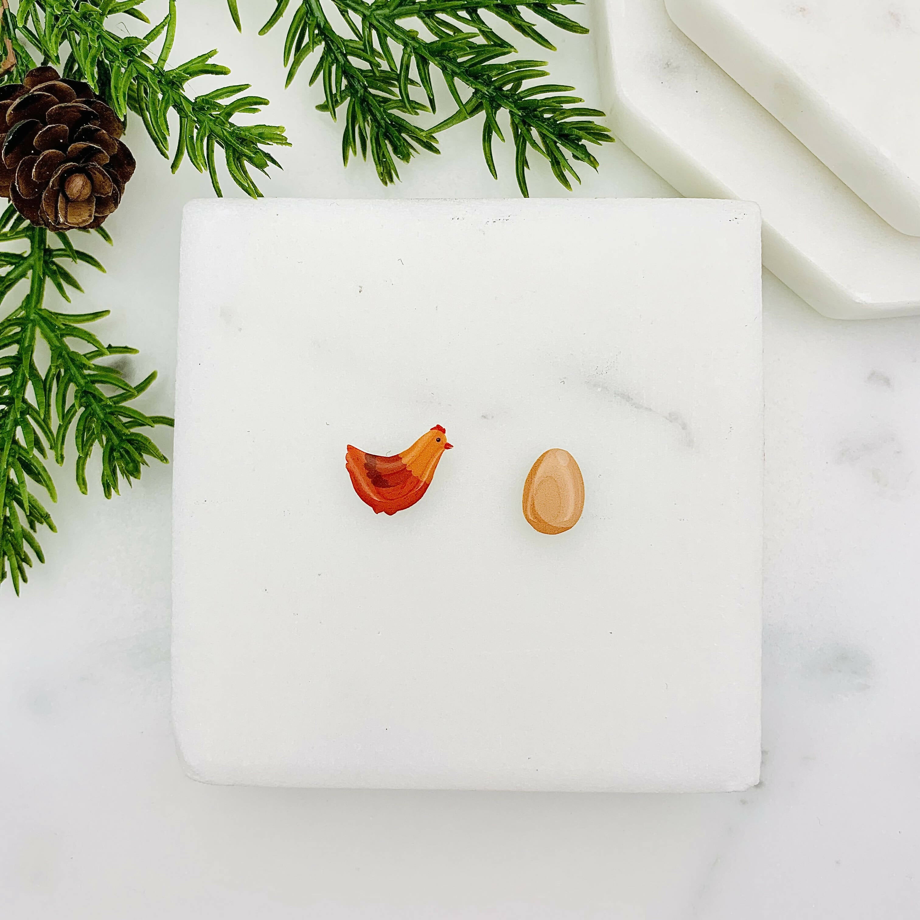Adorable Chicken & Egg Mismatched Stud Earrings | Art & Soul
