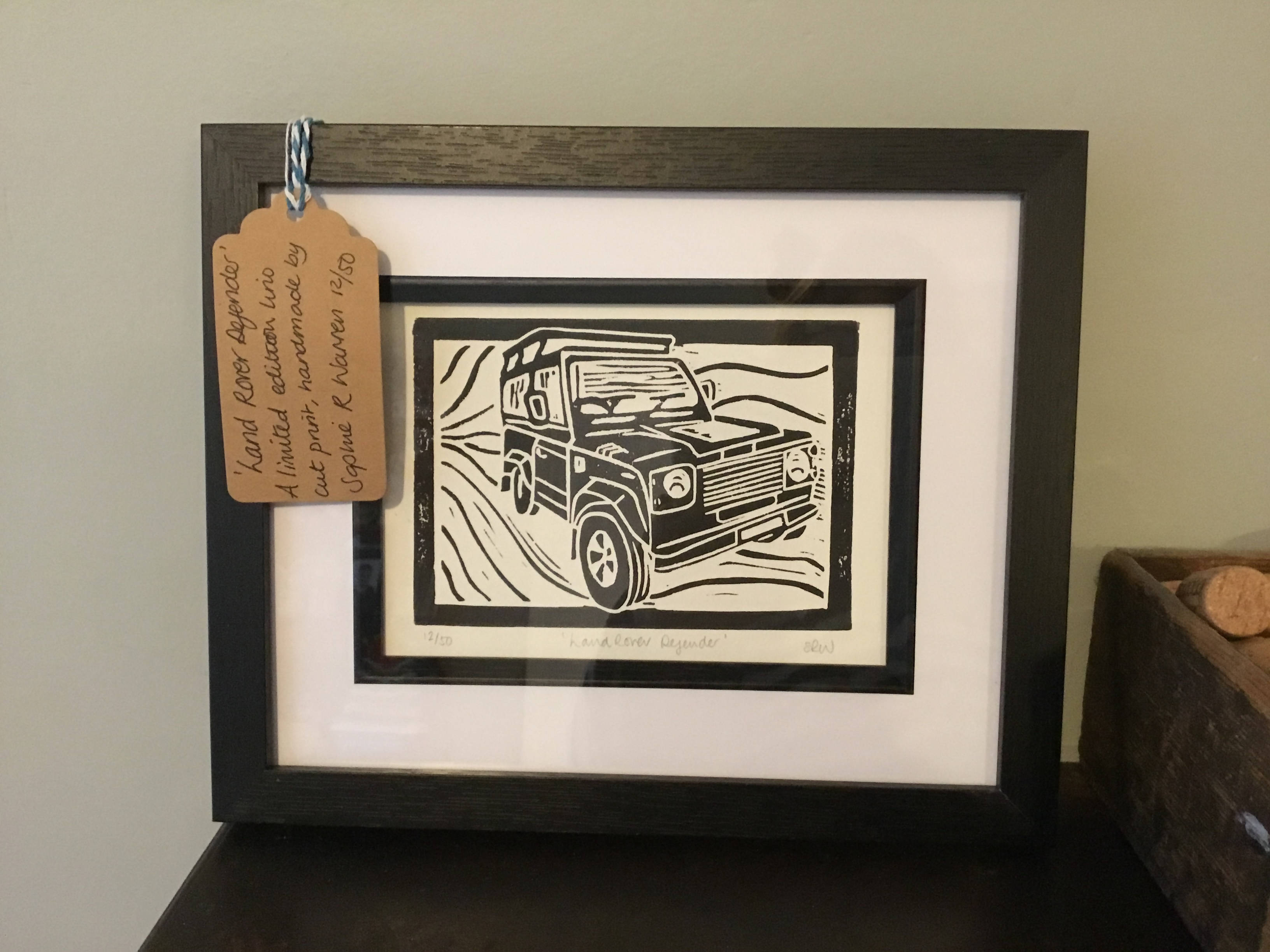 Land Rover Defender Framed Lino Cut Print