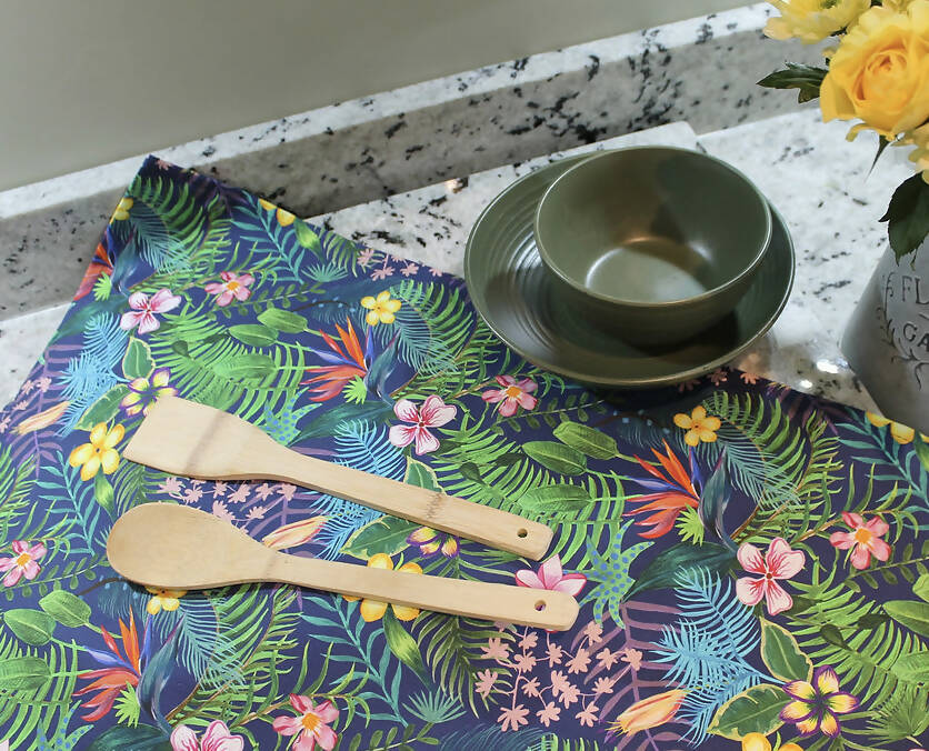 Navy Tropics Tea Towel