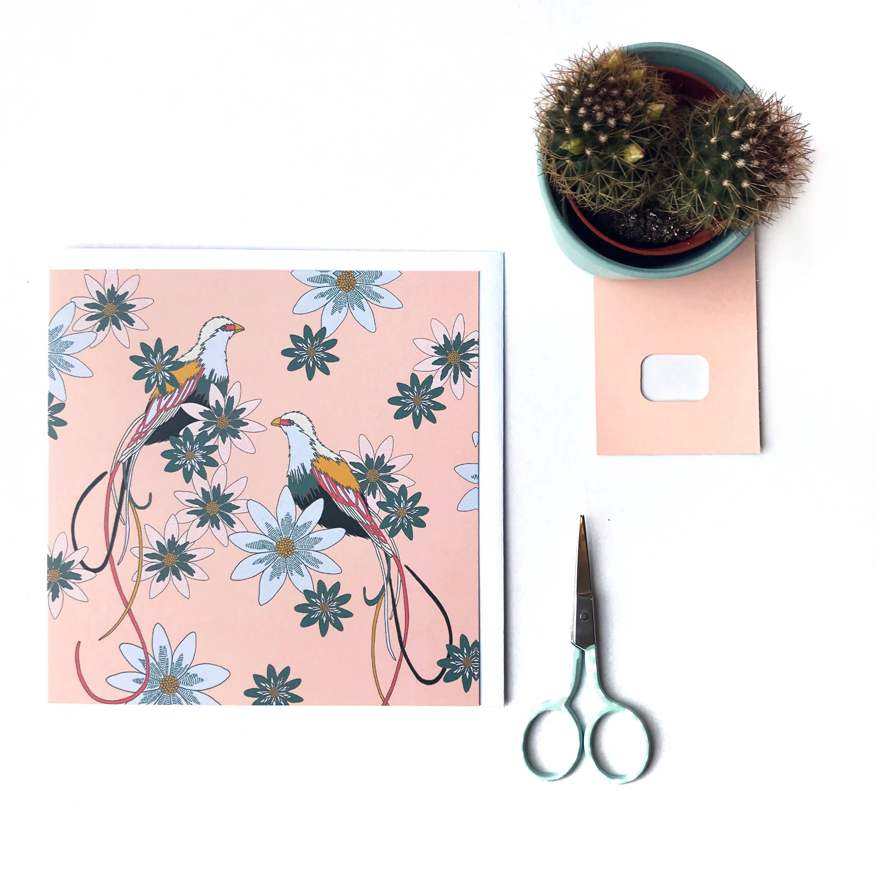 Pretty Pink Birds & Flowers Greetings Card