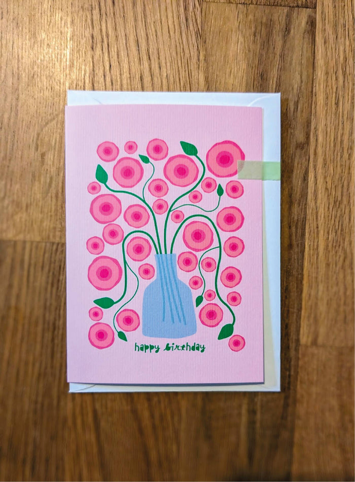 Vase of flowers birthday card - pink