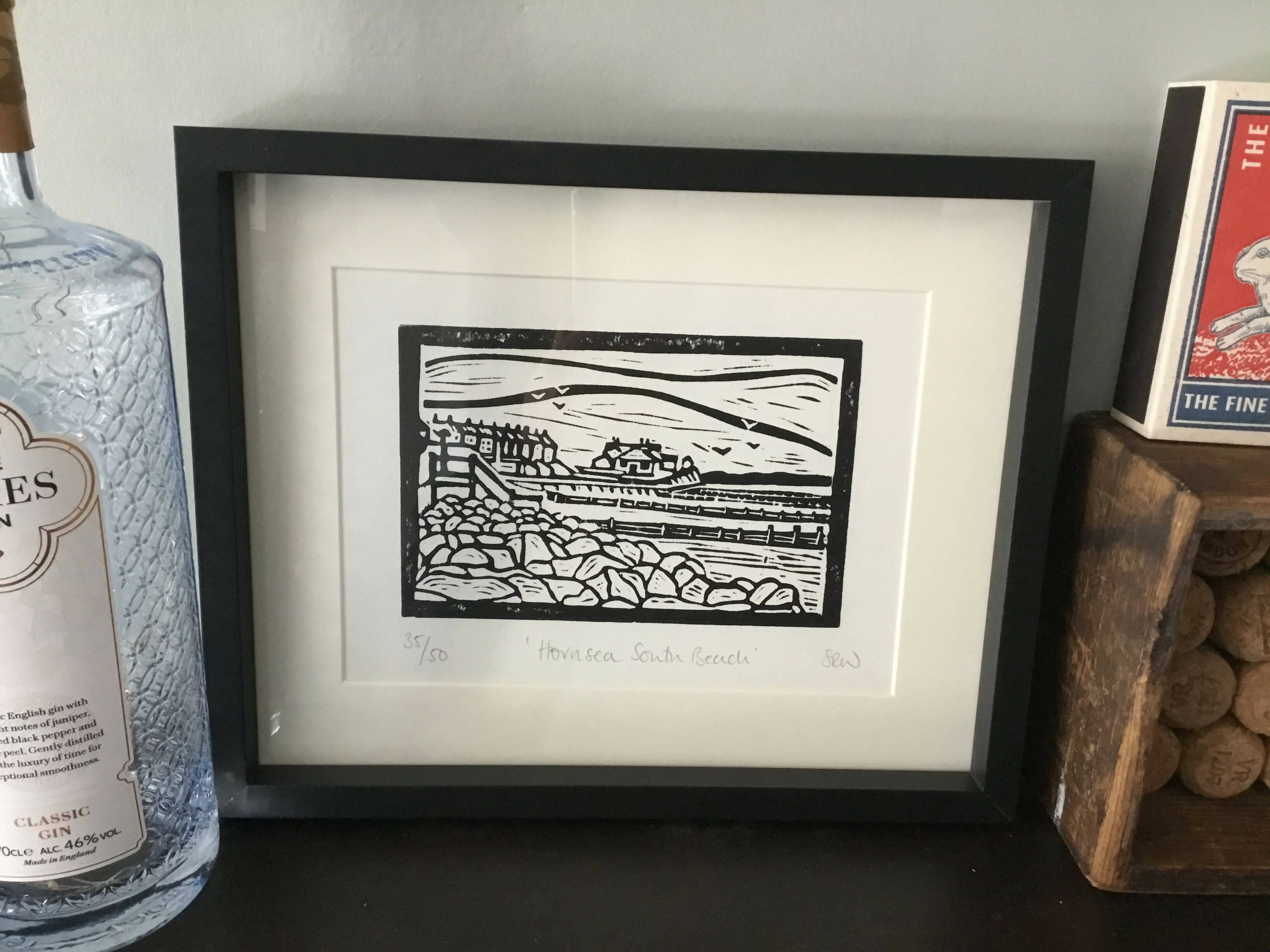 Hornsea Beach Framed Lino Cut Print
