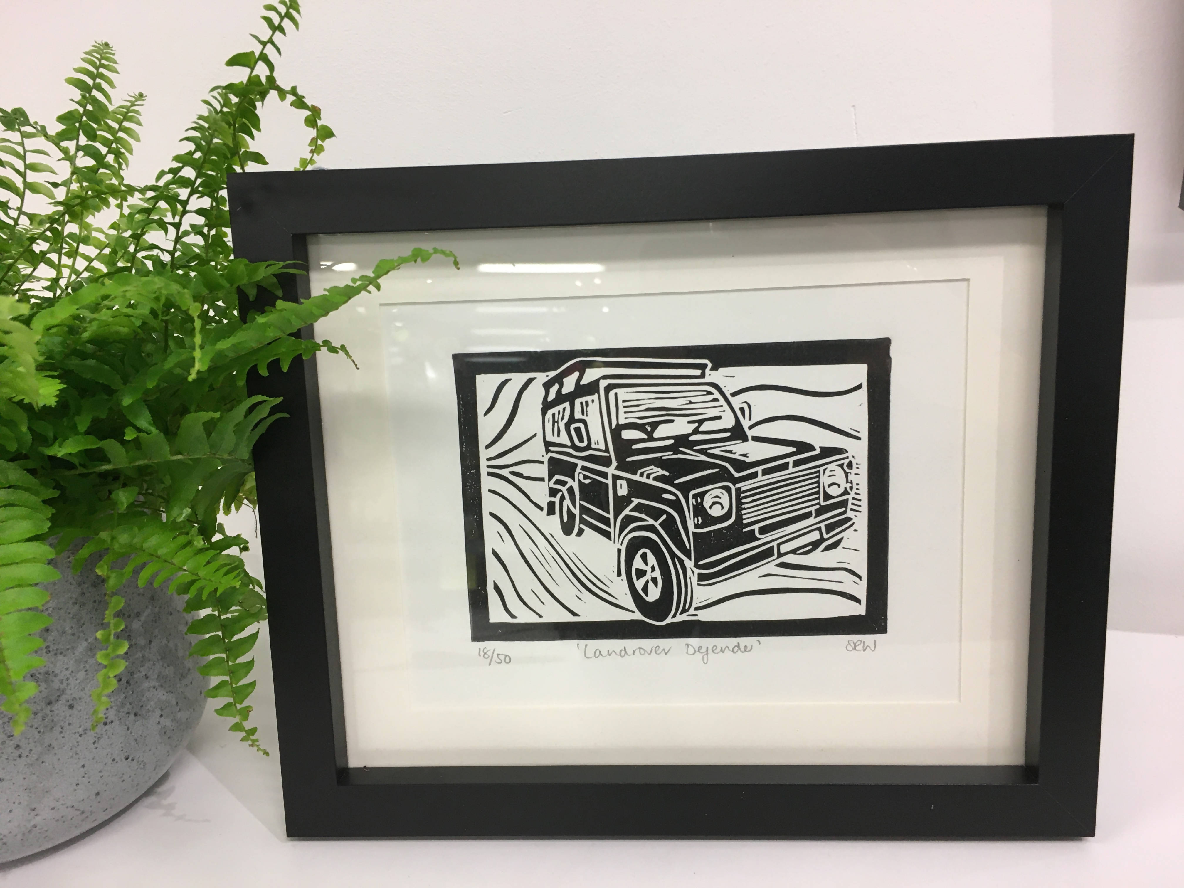 Land Rover Defender Framed Lino Cut Print