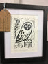 Perching Owl Framed Lino Cut Print