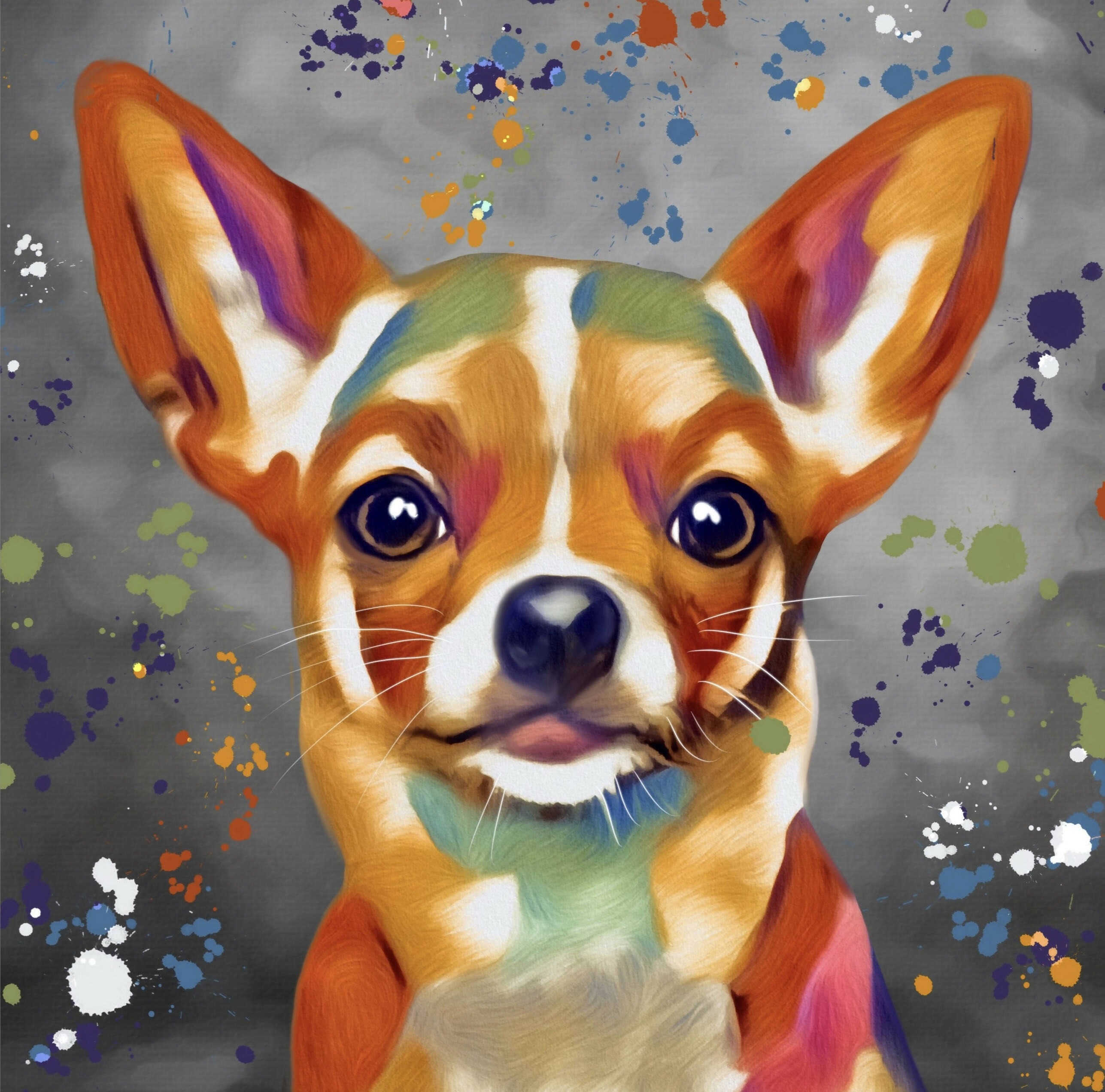 CHIHUAHUA DOG COLOUR SPLASH FRAMED ARTWORK.