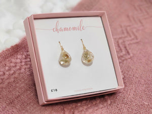 Chamomile Teardrop Earrings Gold Plated