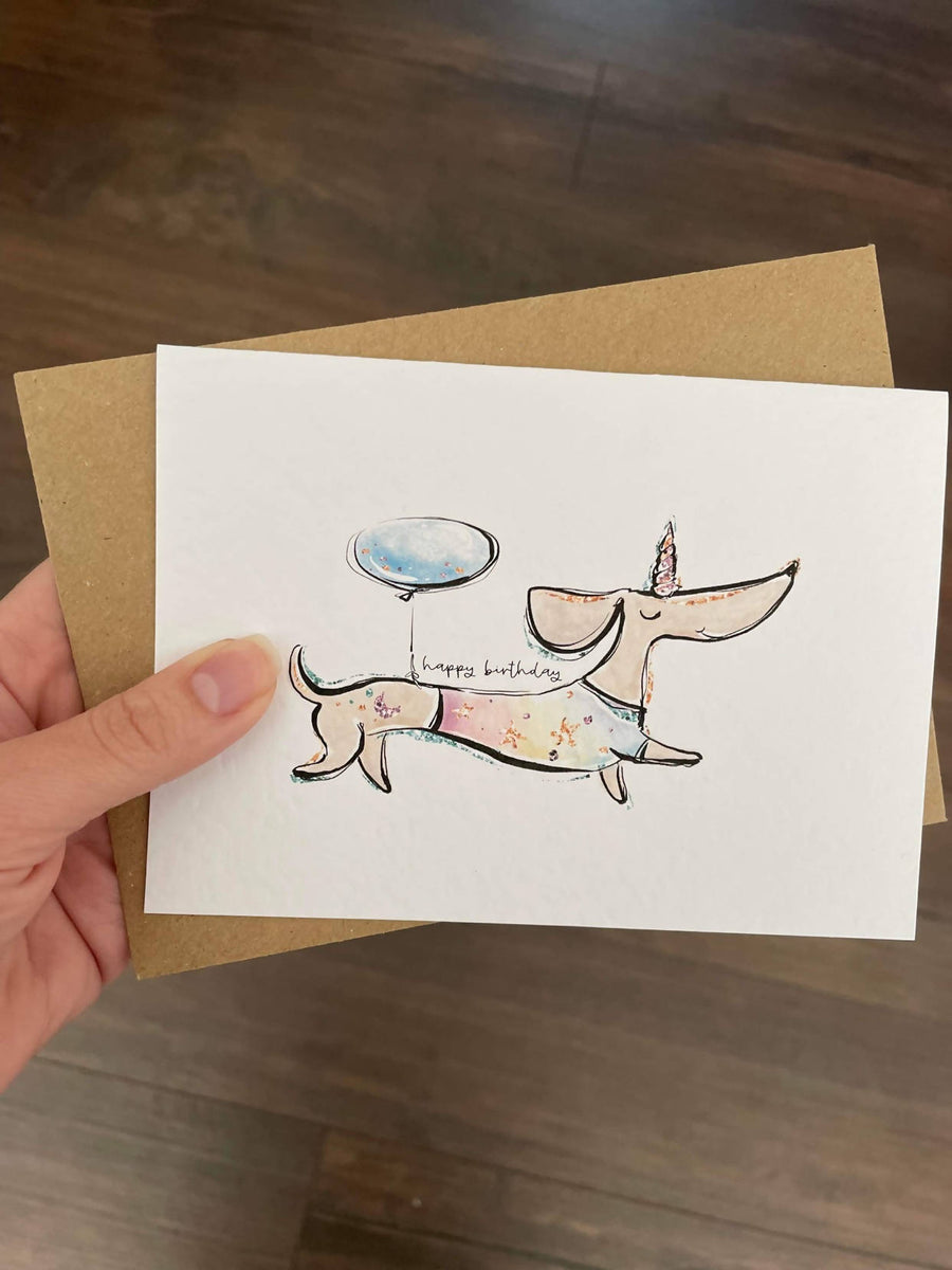 Dachshund Balloon Birthday Card – Art & Soul