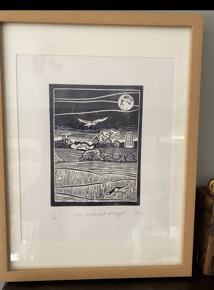 The Westwood at Night Framed Lino Cut Print