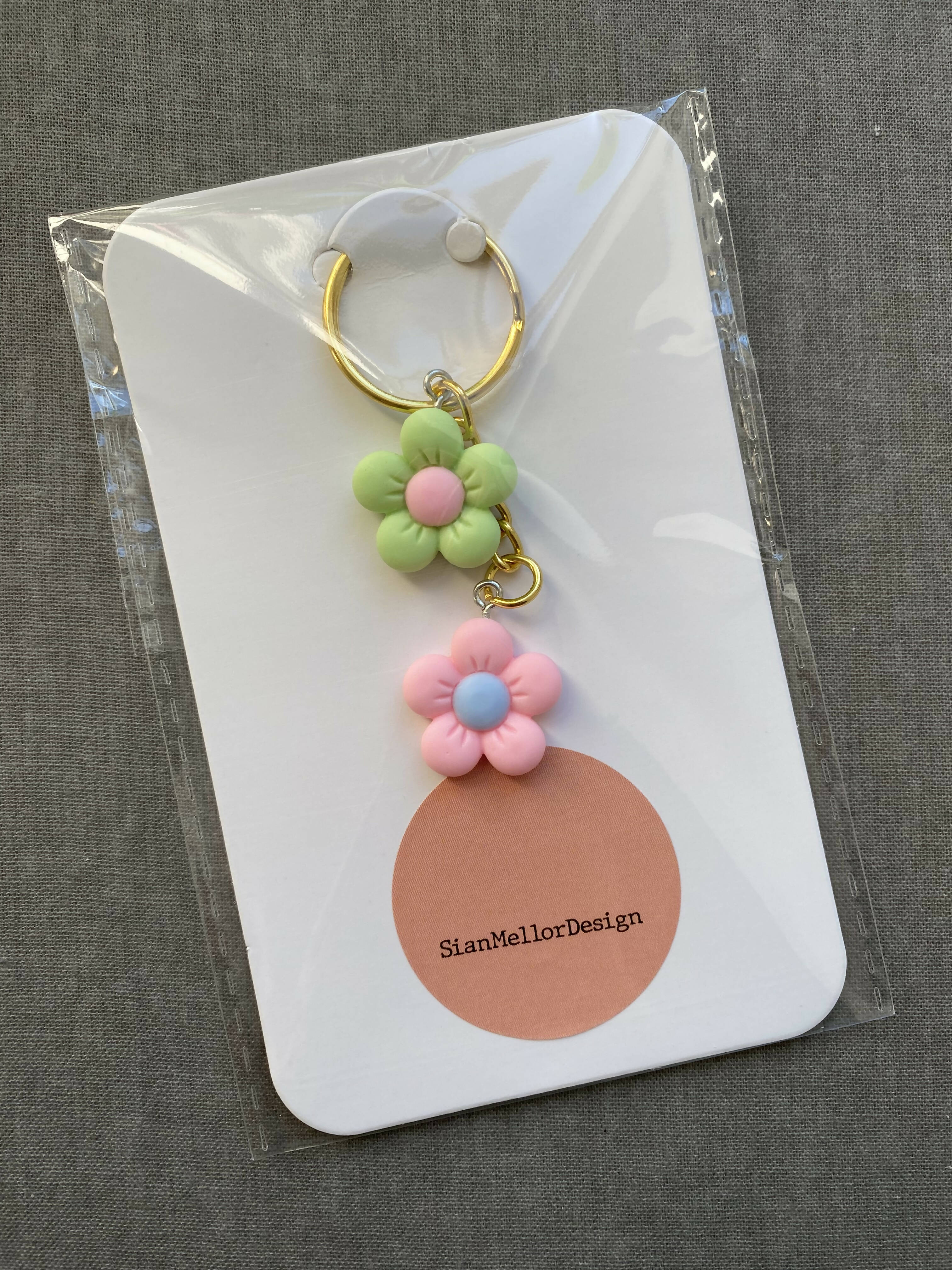 Flower Keyring Pink and Green