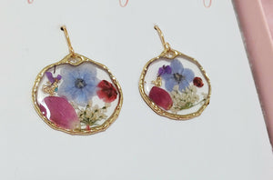 Multicolour Real Pressed Flower Earrings Gold Plated