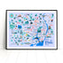 Blue illustrated map of Hull featuring main landmarks.
