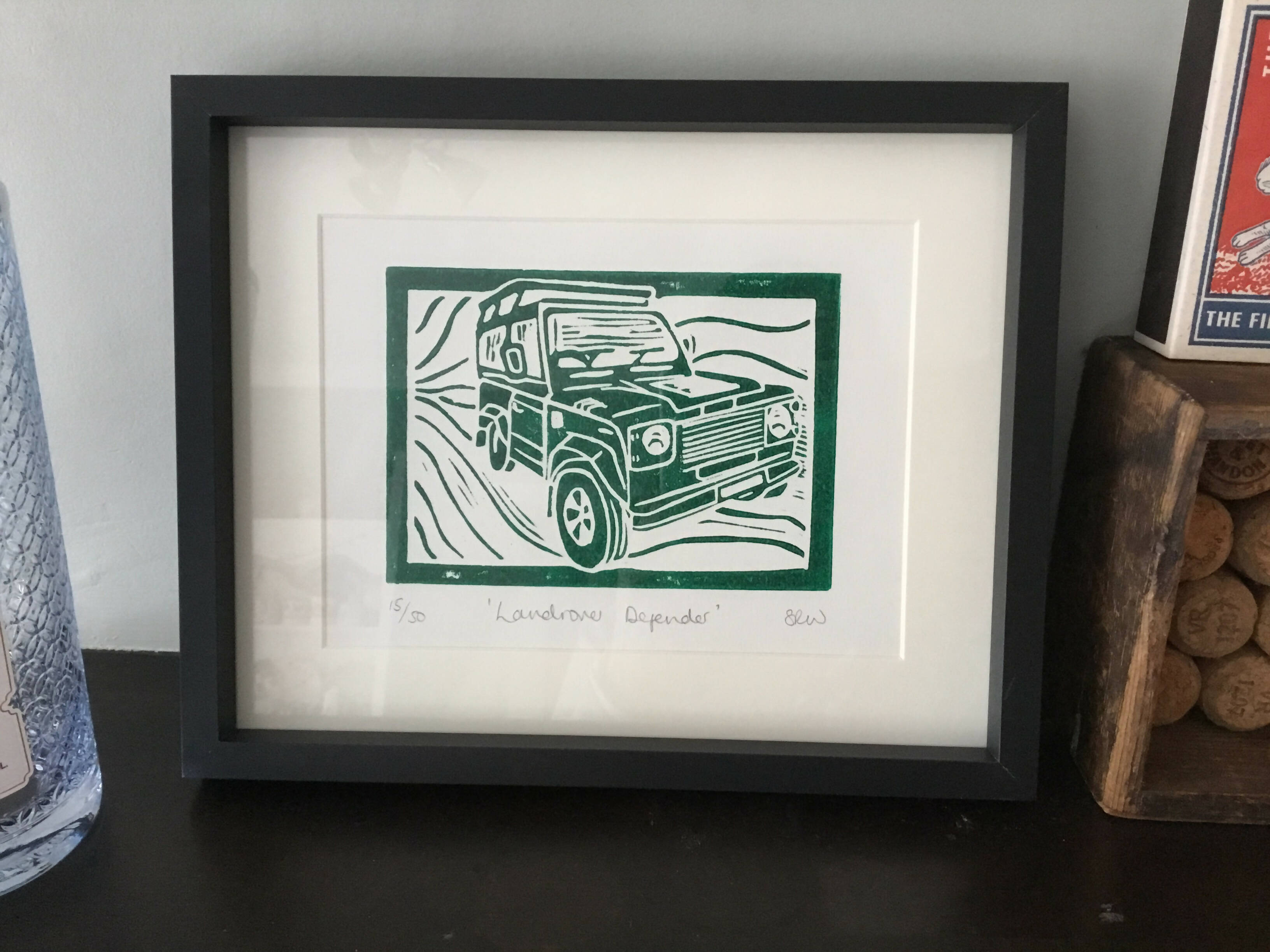 Land Rover Defender Framed Lino Cut Print
