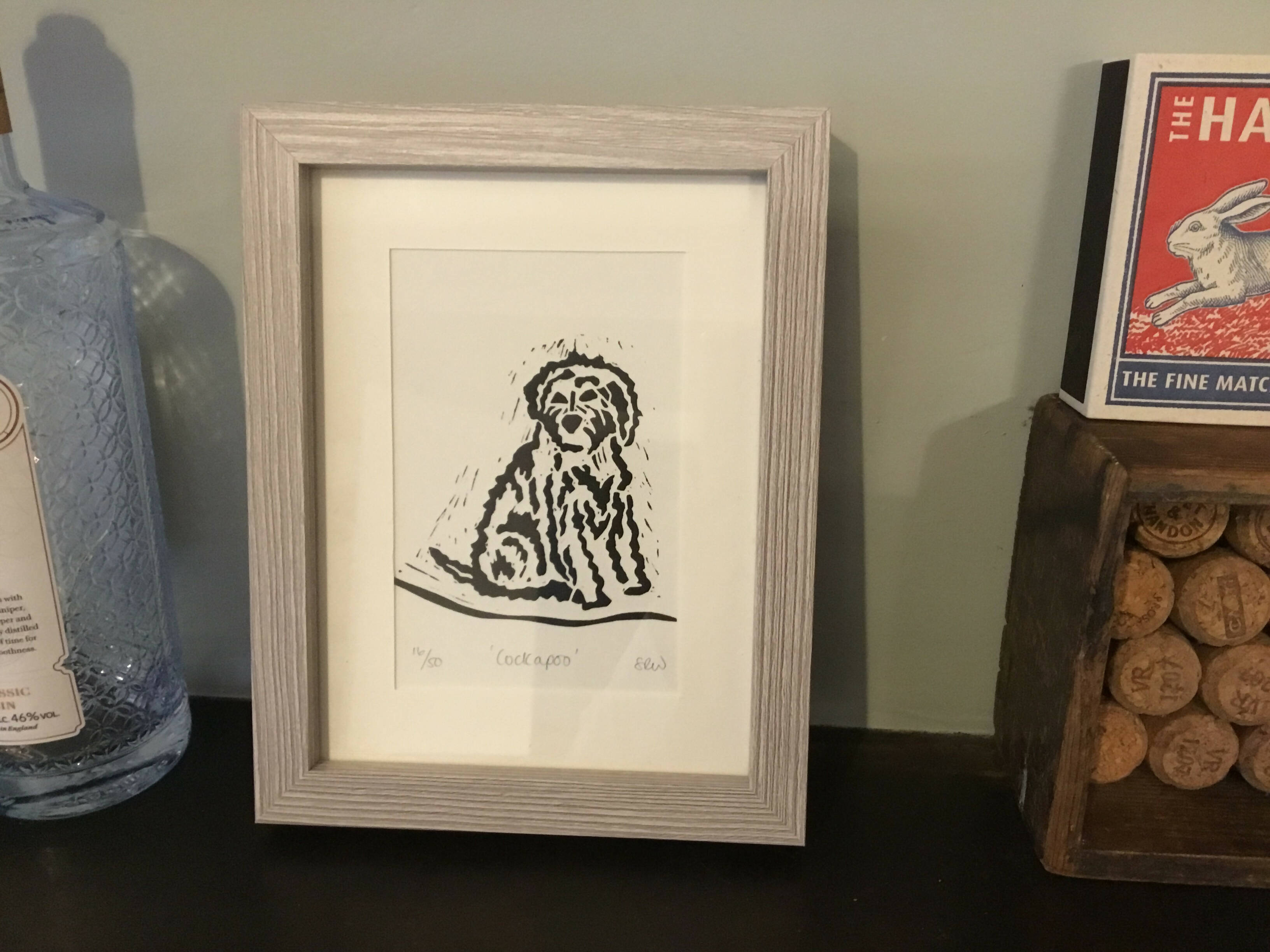 Cockapoo Framed Lino Cut Print