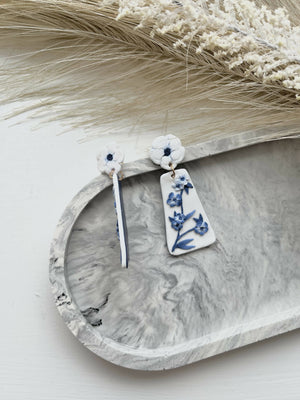 Blue China No. 1 - Handmade Polymer Clay Earrings