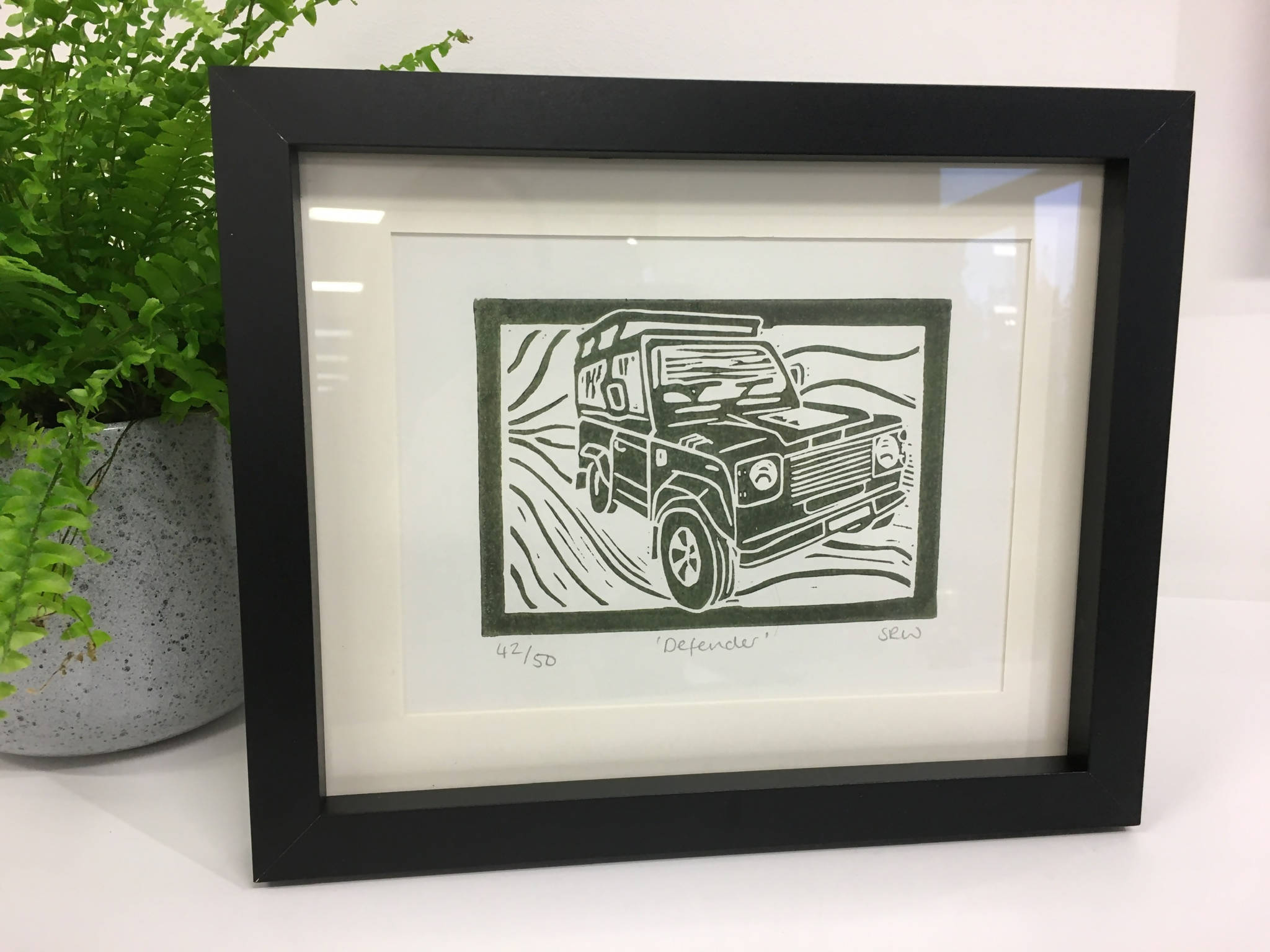 Land Rover Defender Framed Lino Cut Print